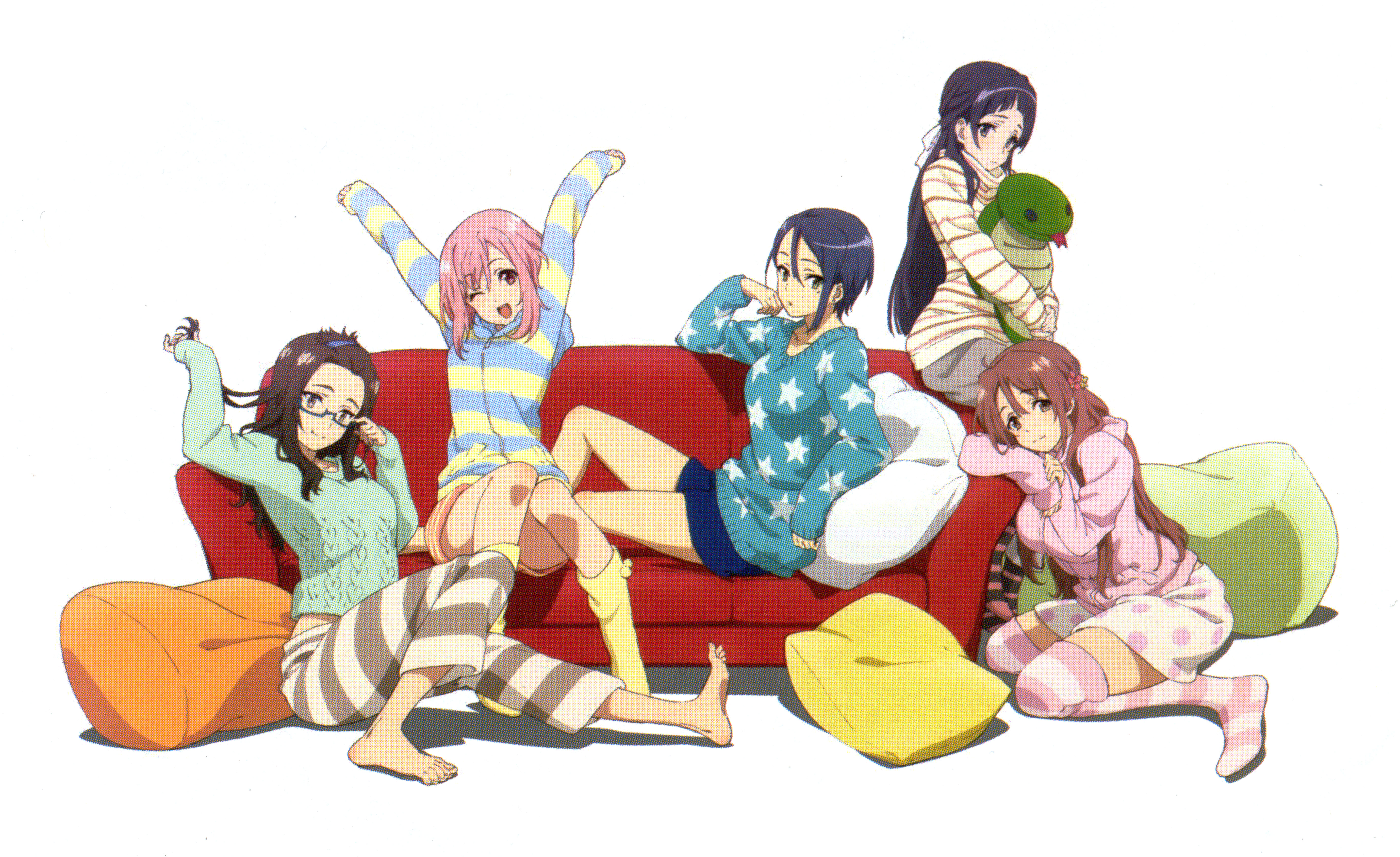 Yoshino Koharu and friends in pajamas HD Wallpaper