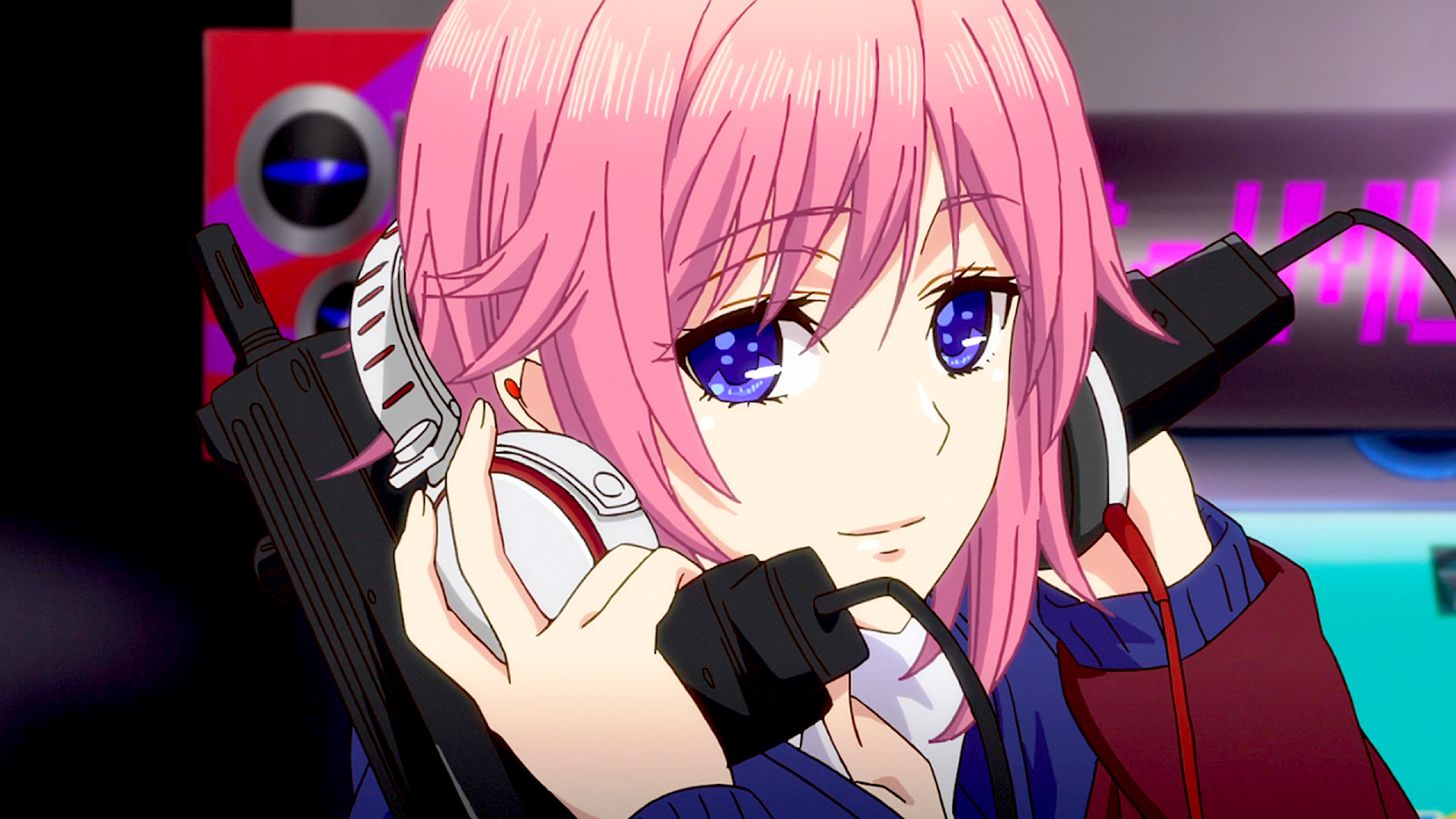 Matsuri Mizusawa with headphones and gun HD Wallpaper