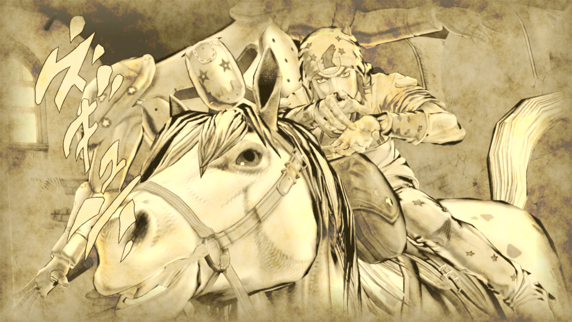 Johnny Joestar Riding Horse in Sepia Tone HD Wallpaper