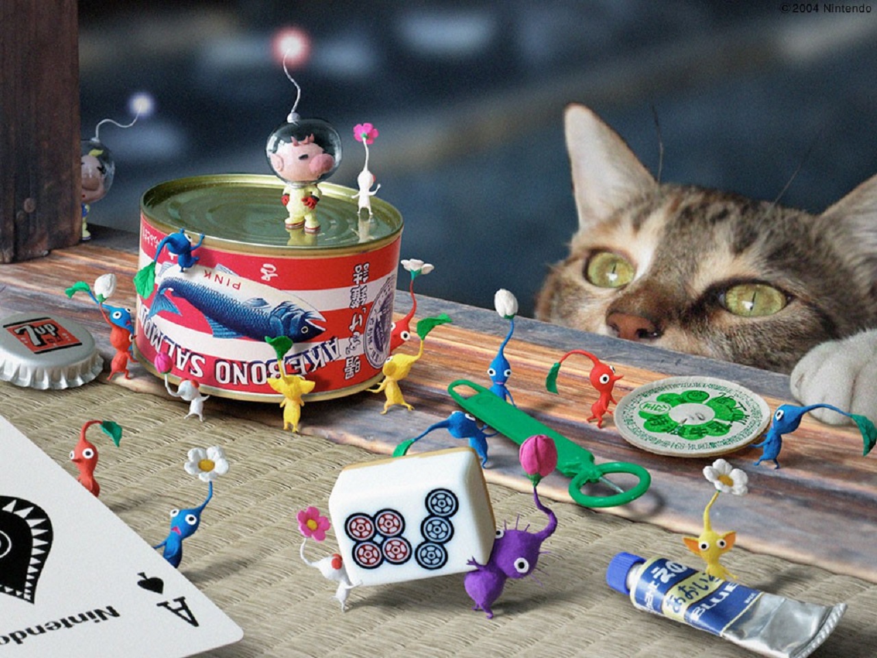 Pikmin and Captain Olimar with a Cat HD Wallpaper