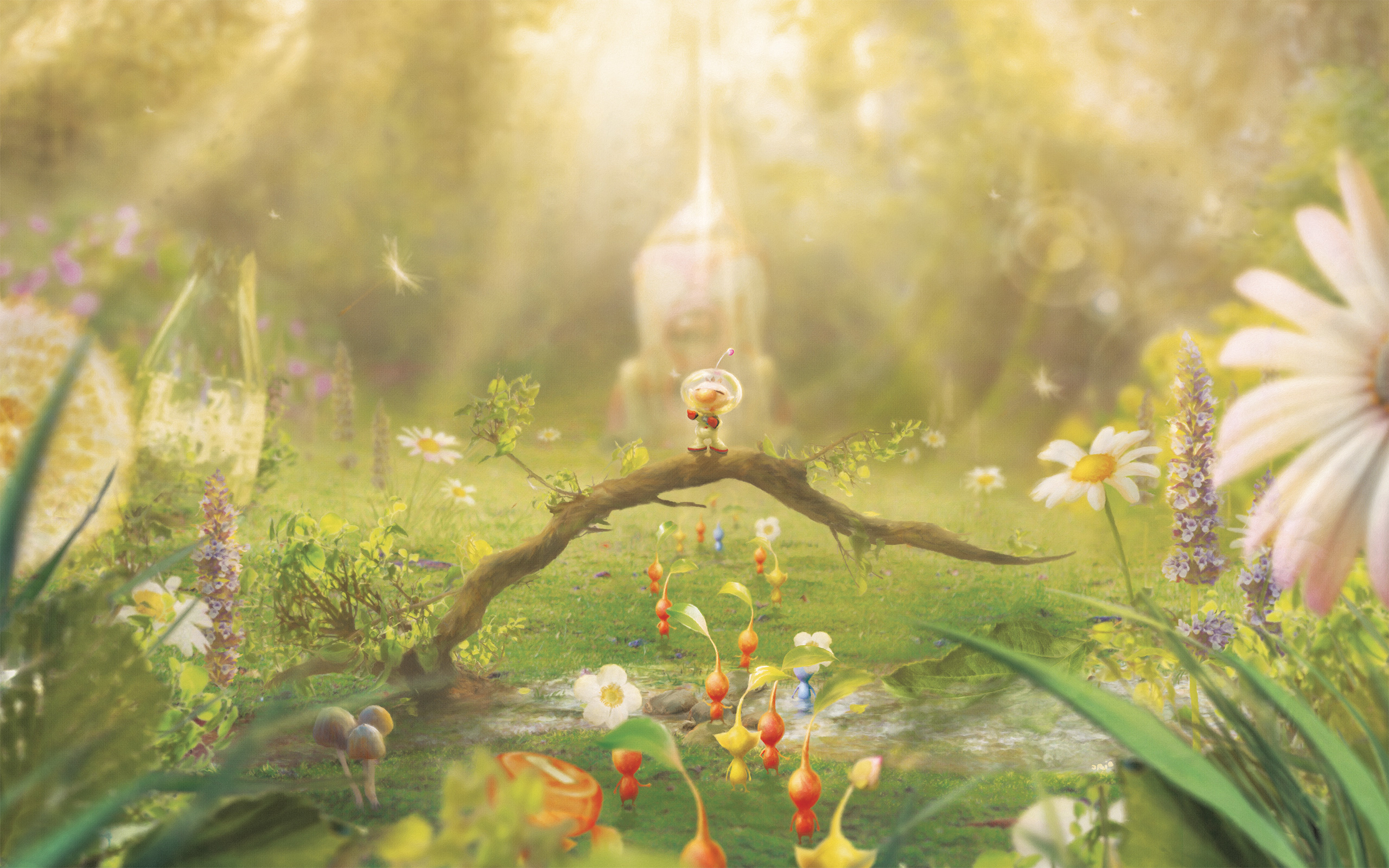 Captain Olimar and Pikmin in a forest HD Wallpaper