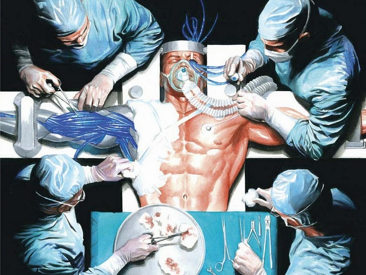 Surgeons operating on a bionic man HD Wallpaper