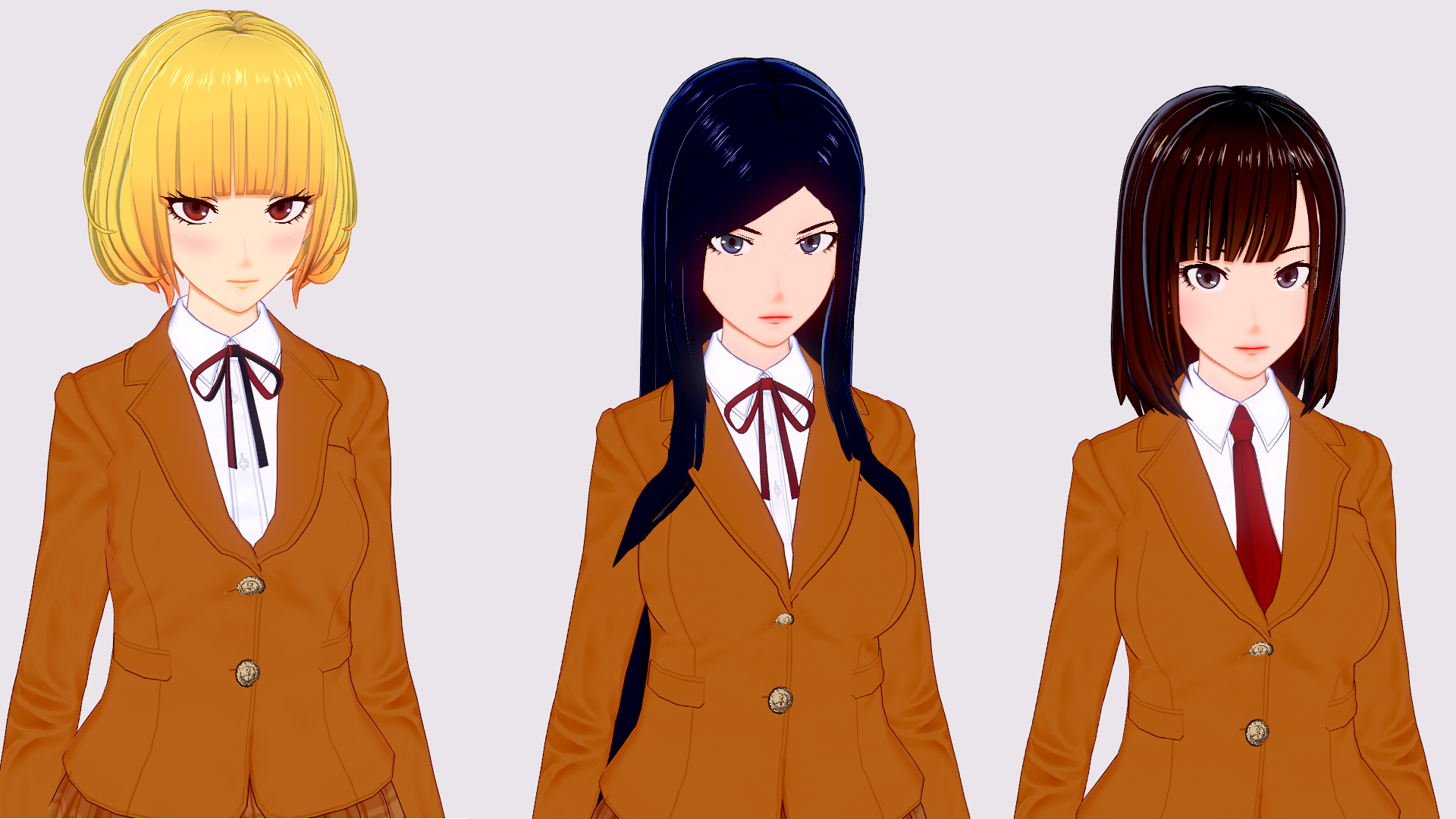 Three anime girls in school uniforms HD Wallpaper