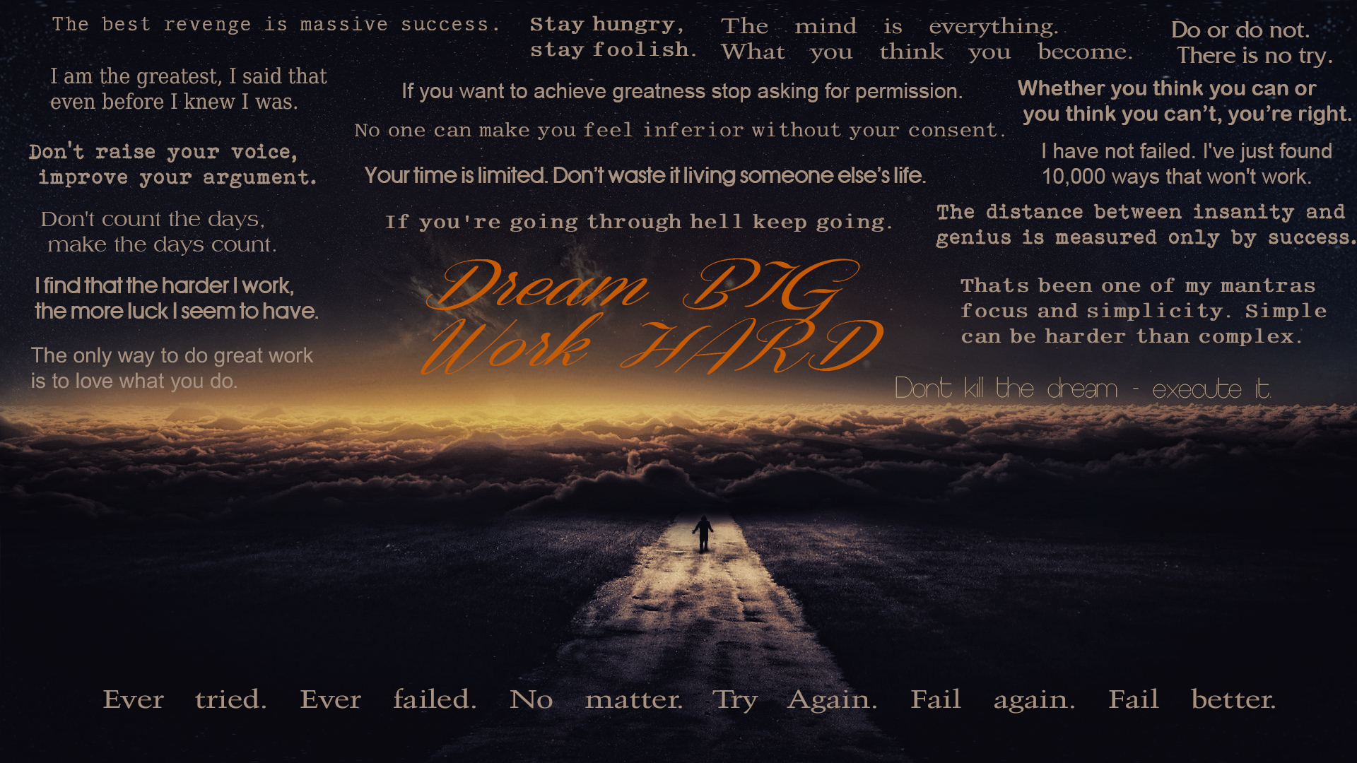 Motivational quotes with a person walking on a path HD Wallpaper