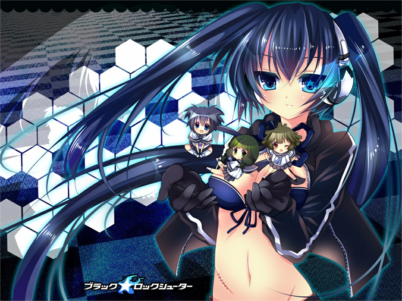 Black Rock Shooter with Chibi Characters HD Wallpaper