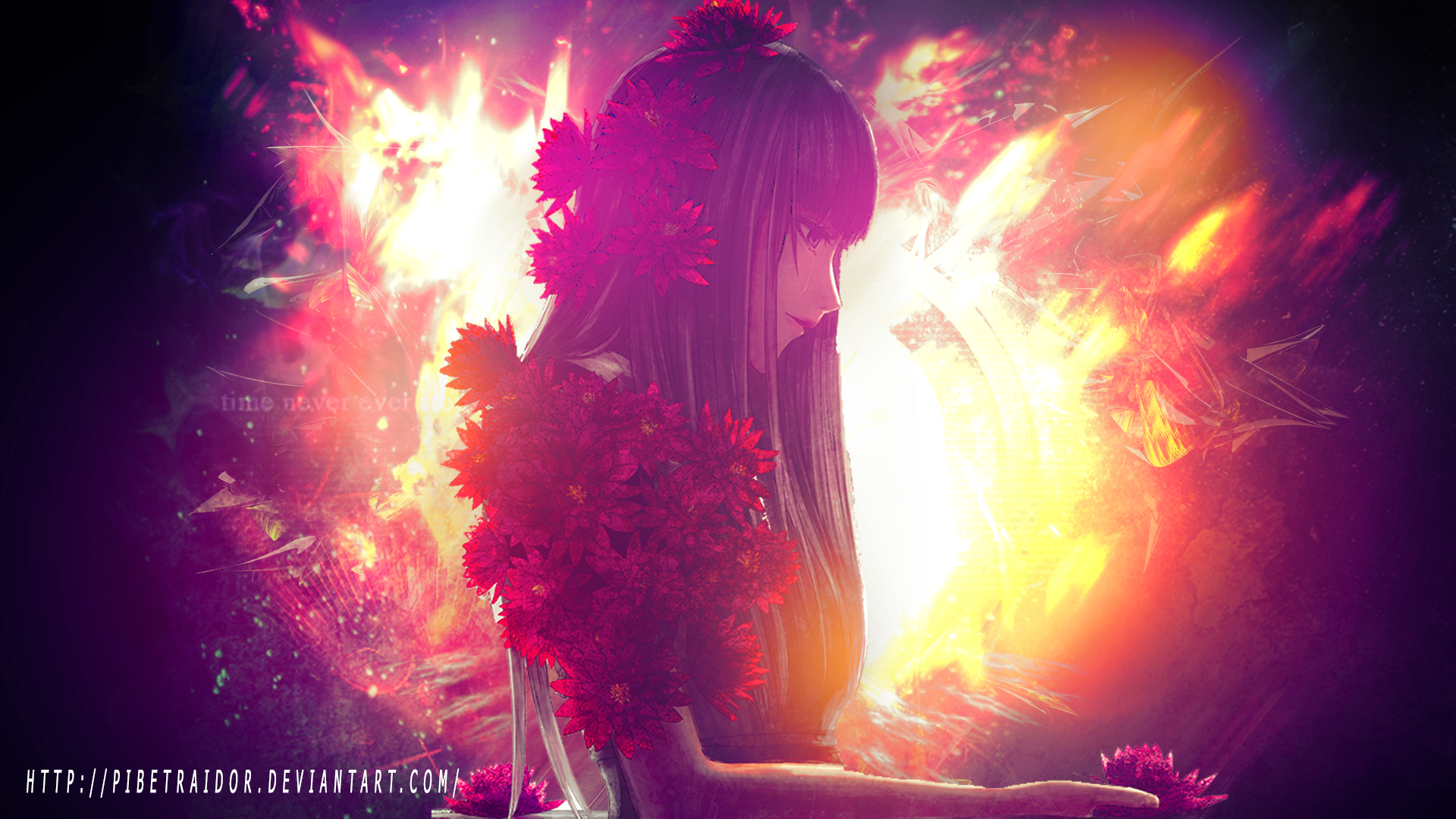 Chiyuki from Death Parade with flowers HD Wallpaper