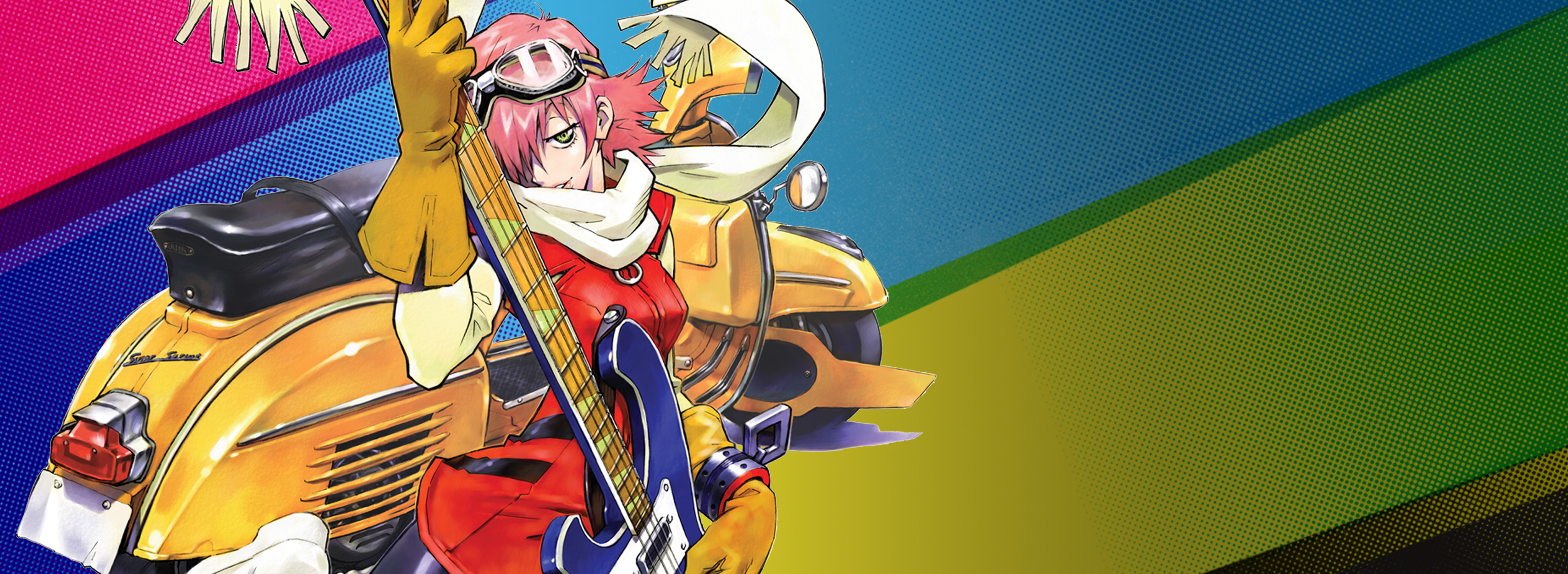 Haruko Haruhara with a scooter and guitar HD Wallpaper