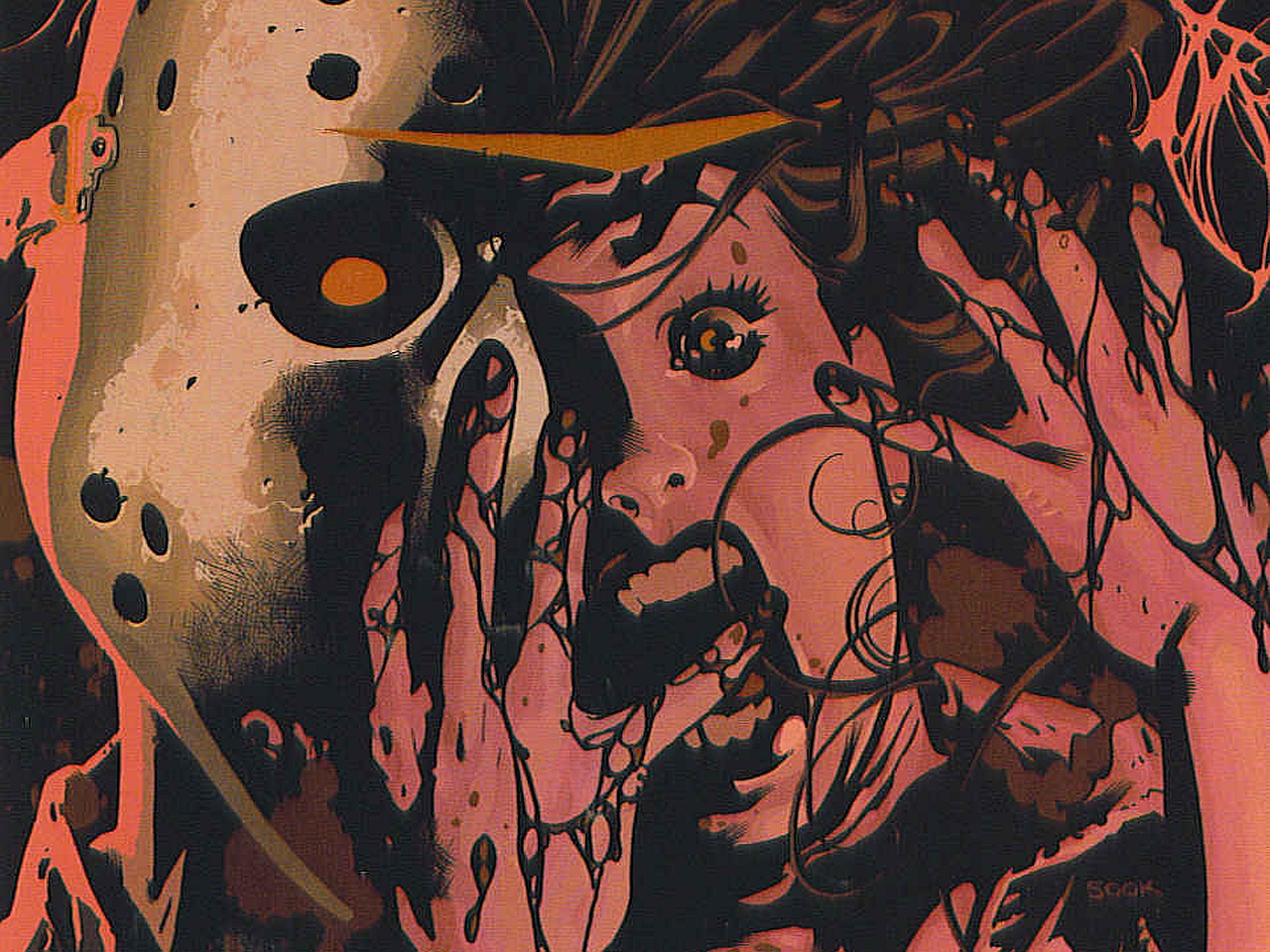Jason Voorhees and screaming woman HD Wallpaper