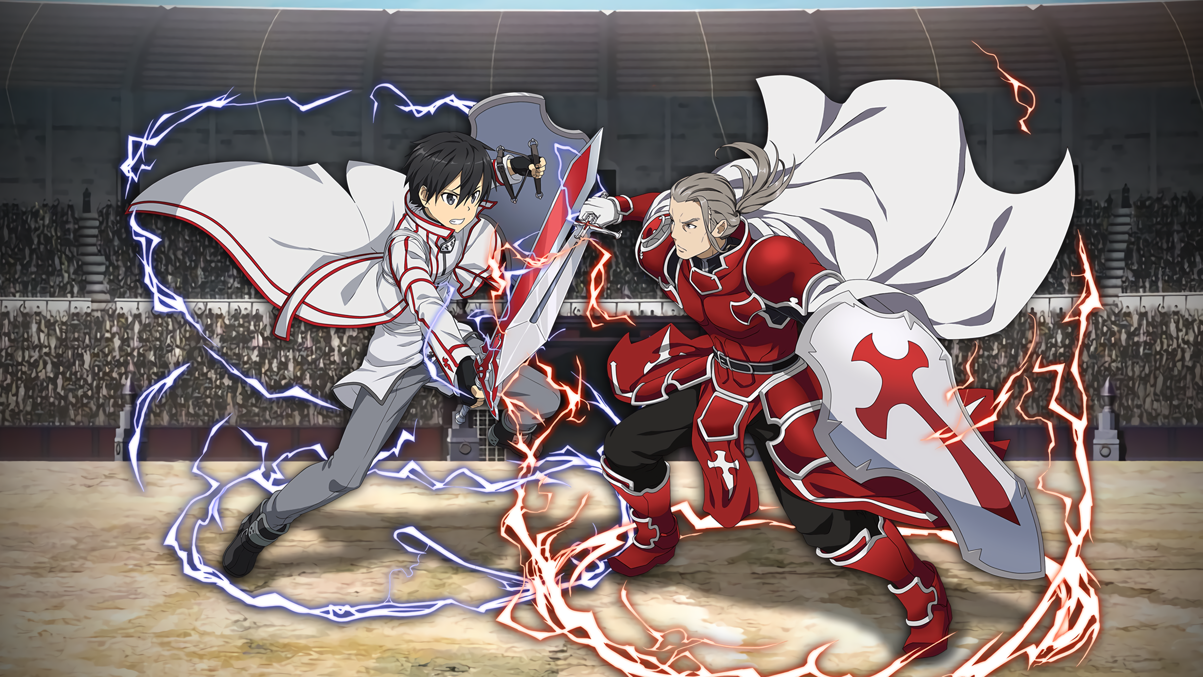 Kirito and Heathcliff from Sword Art Online in an arena HD Wallpaper
