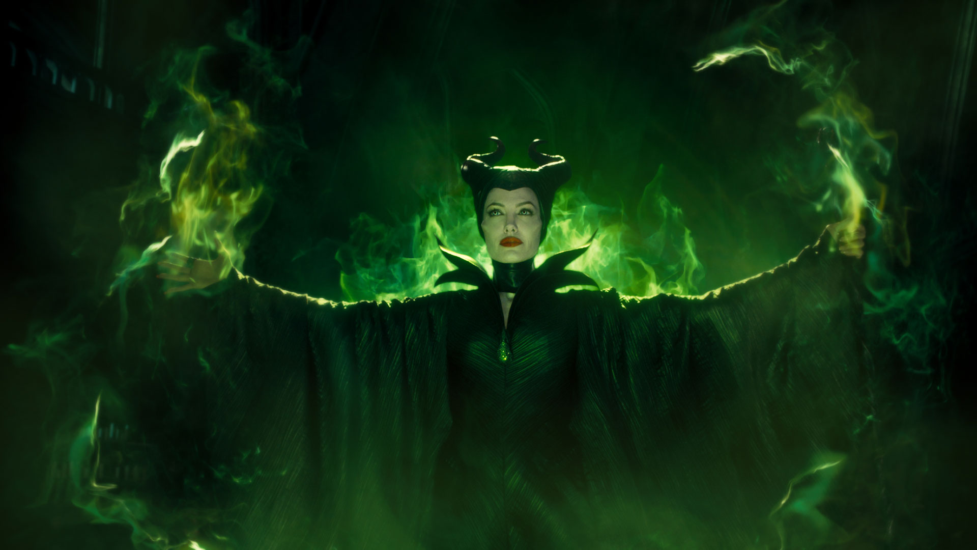 Maleficent from Maleficent surrounded by green smoke HD Wallpaper