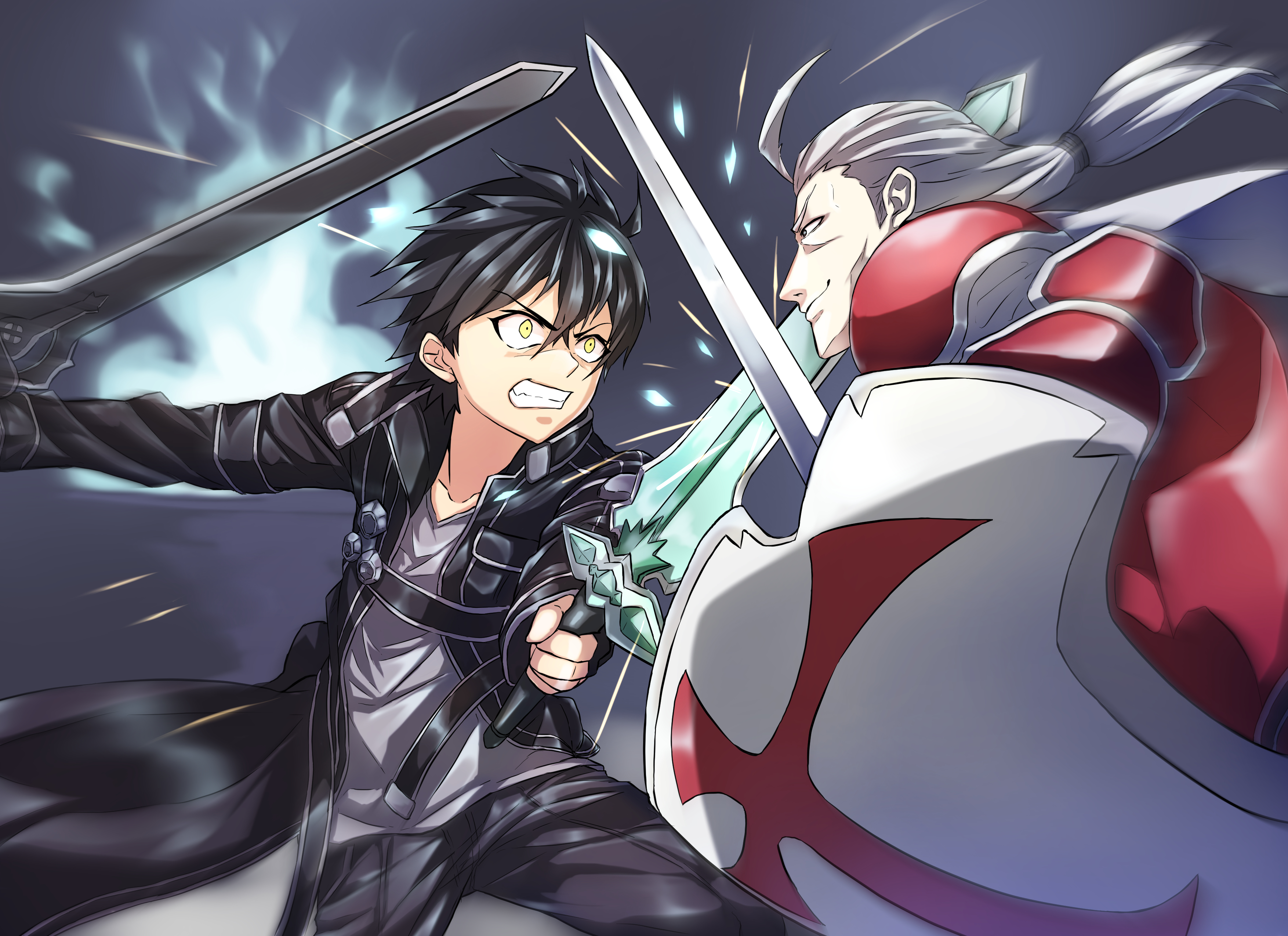 Kirito and Heathcliff from Sword Art Online fighting HD Wallpaper