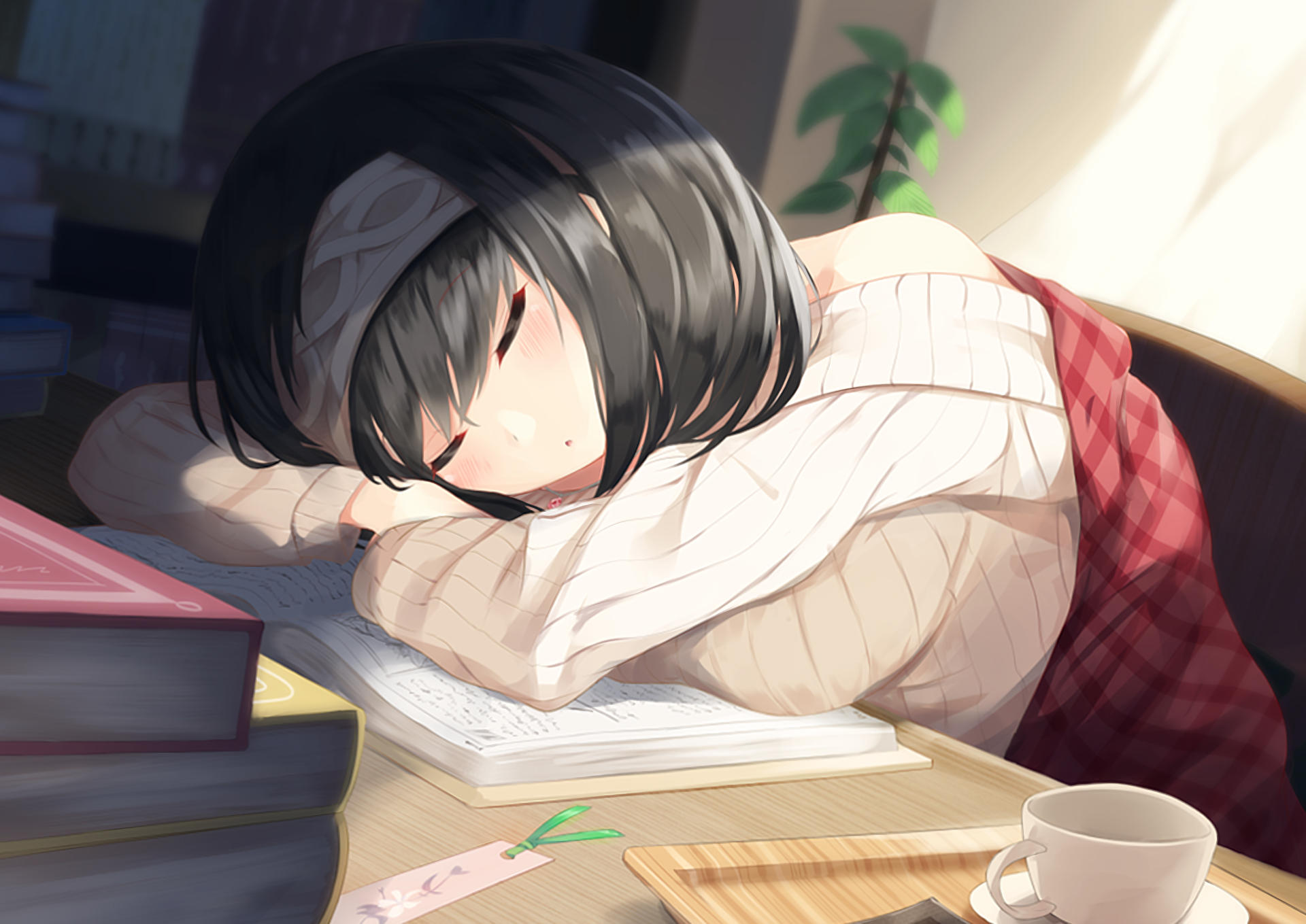 Fumika Sagisawa sleeping at a desk HD Wallpaper