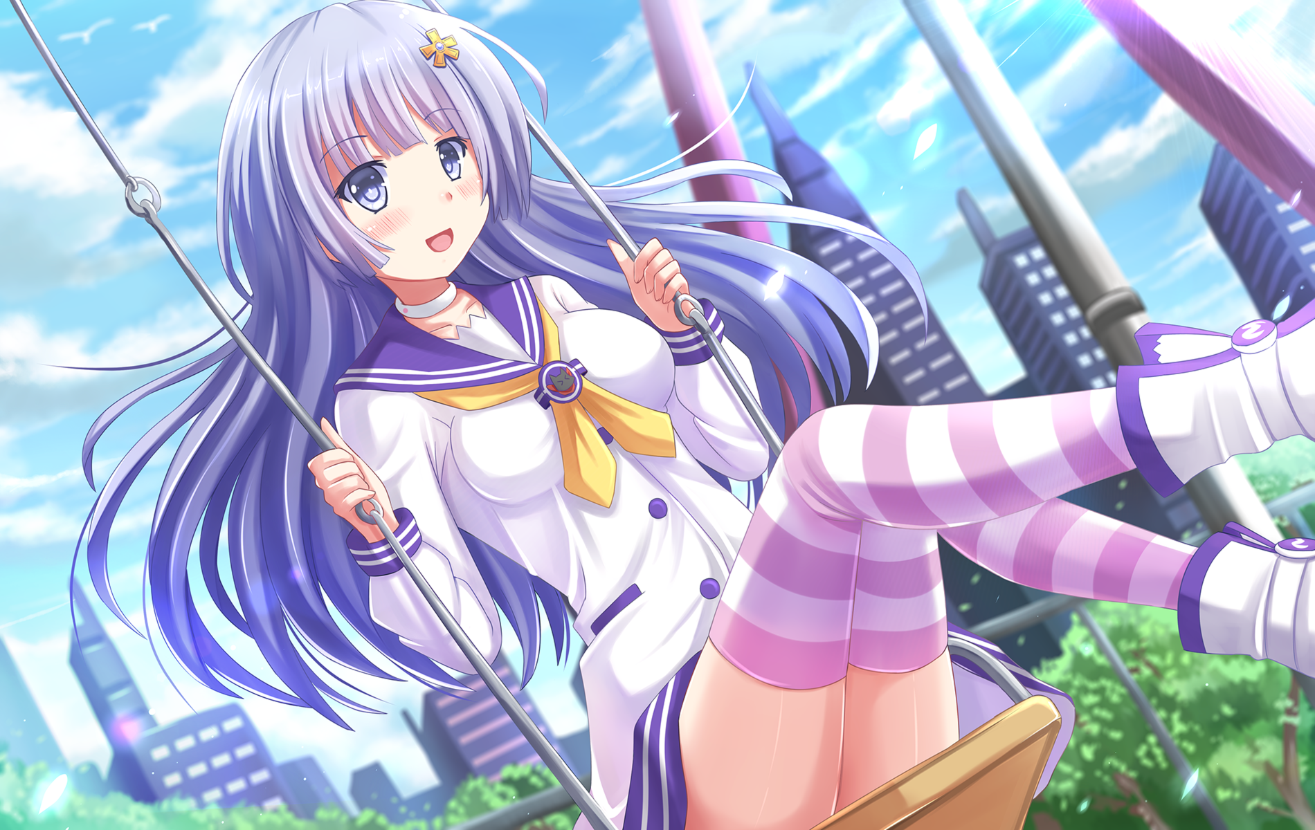 Miku Izayoi on a swing HD Wallpaper