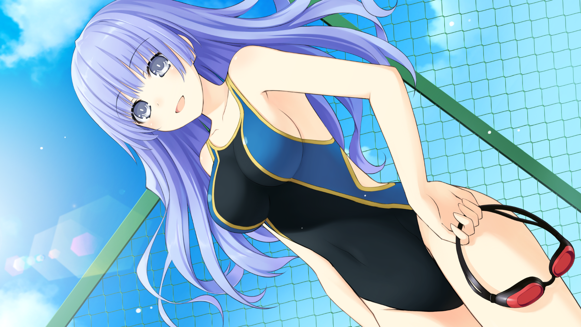 Miku Izayoi in Swimsuit Holding Goggles HD Wallpaper