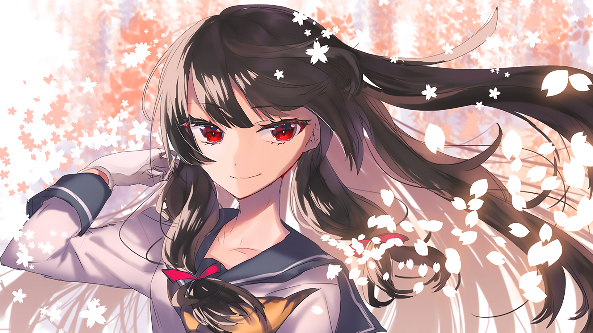 Isokaze from Kancolle with cherry blossoms HD Wallpaper