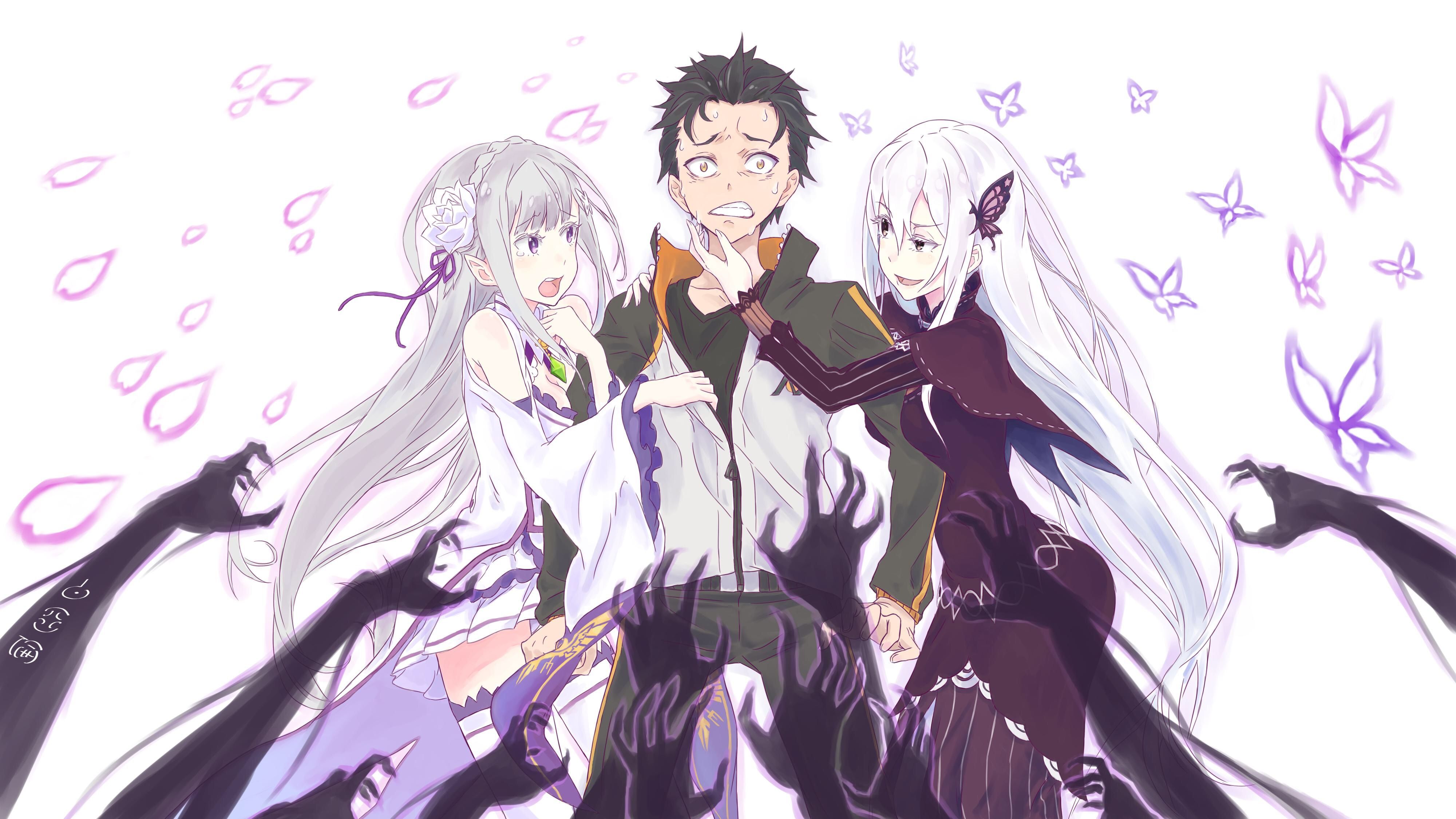 Emilia and Echidna from Re:Zero with Subaru HD Wallpaper