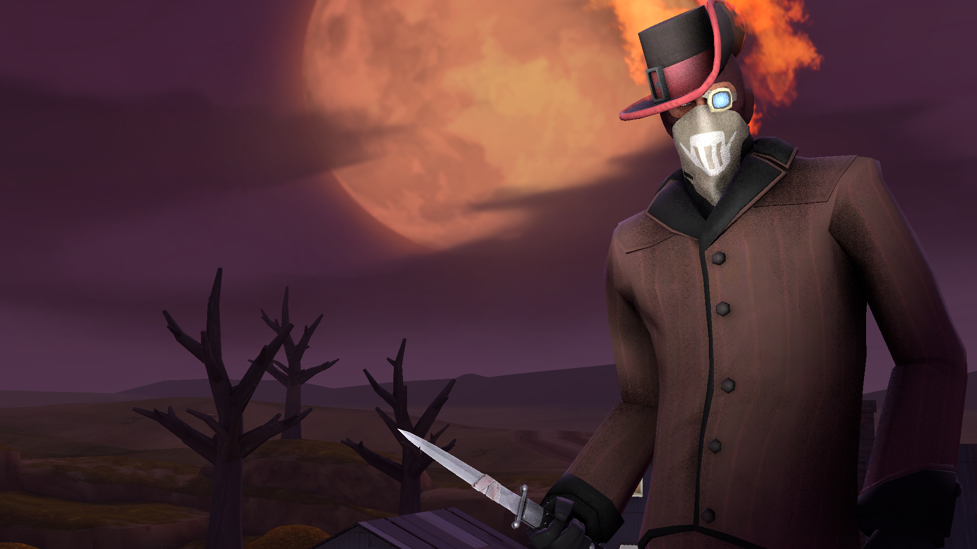 Spy from Team Fortress with flaming hat and knife HD Wallpaper