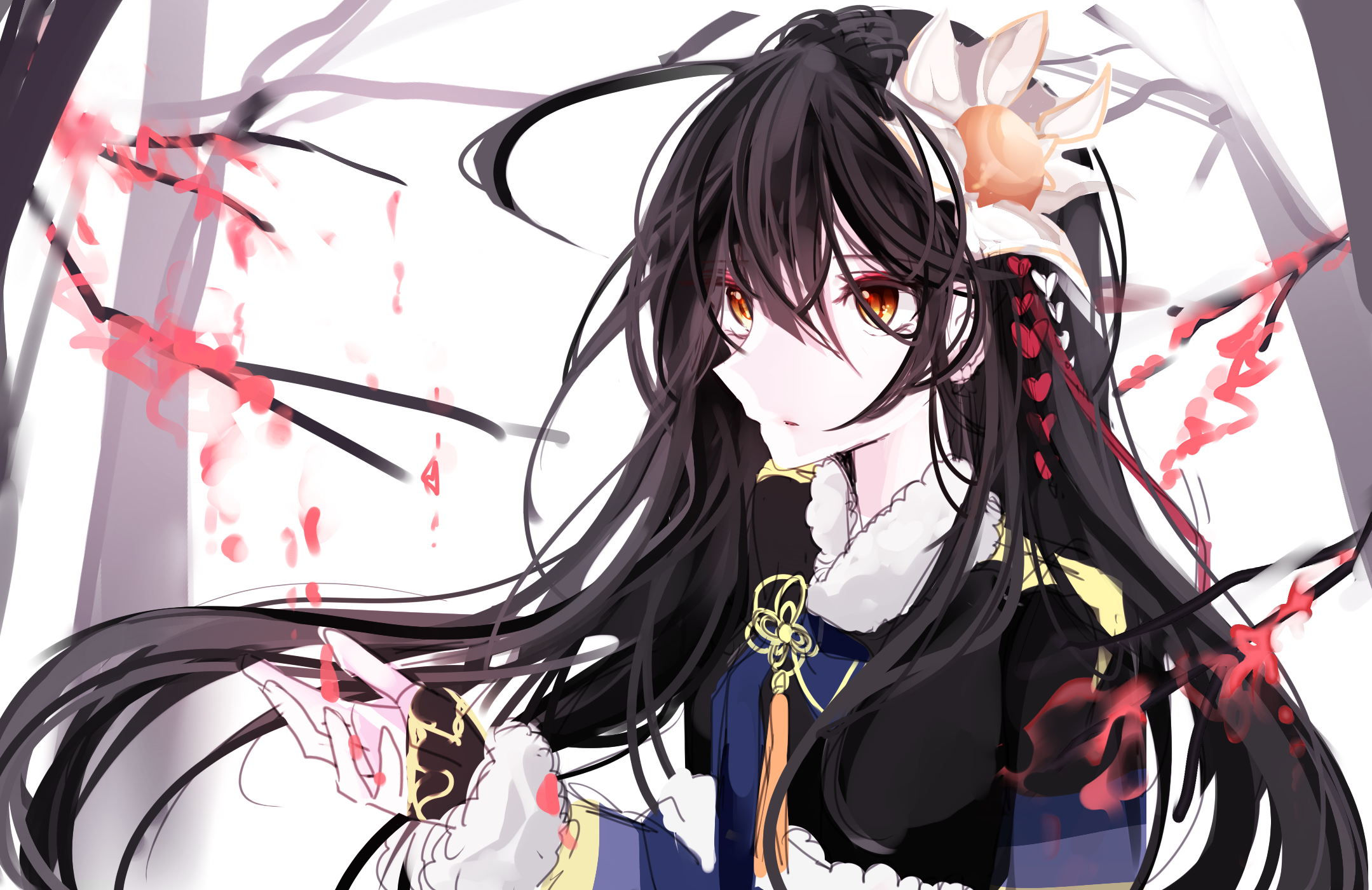 Anime girl with black hair and orange eyes HD Wallpaper