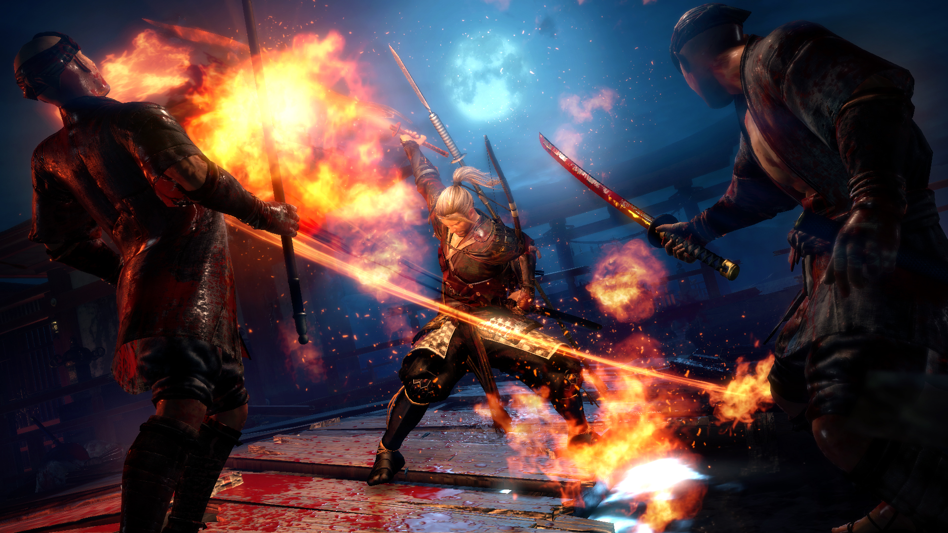 William Adams from Nioh fighting enemies with swords and fire HD Wallpaper
