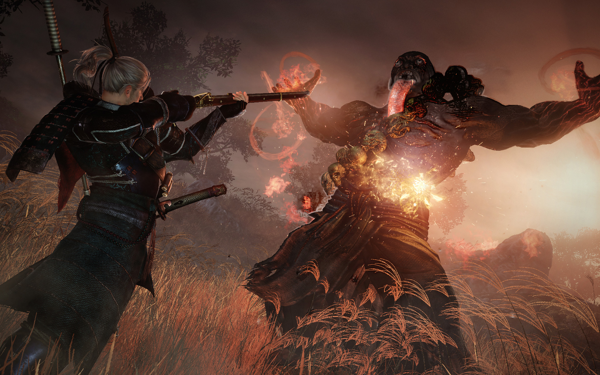 William Adams from Nioh fighting a monster HD Wallpaper