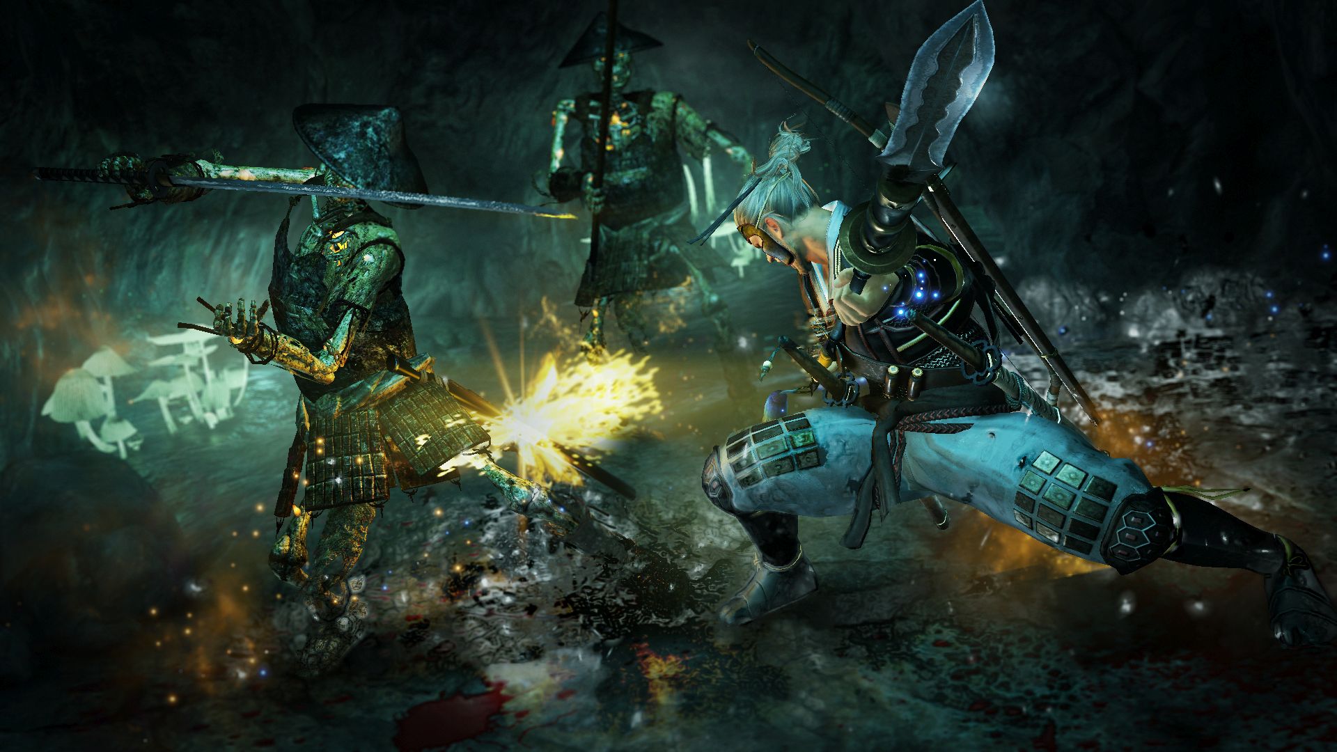William Adams from Nioh fighting enemies in a cave HD Wallpaper