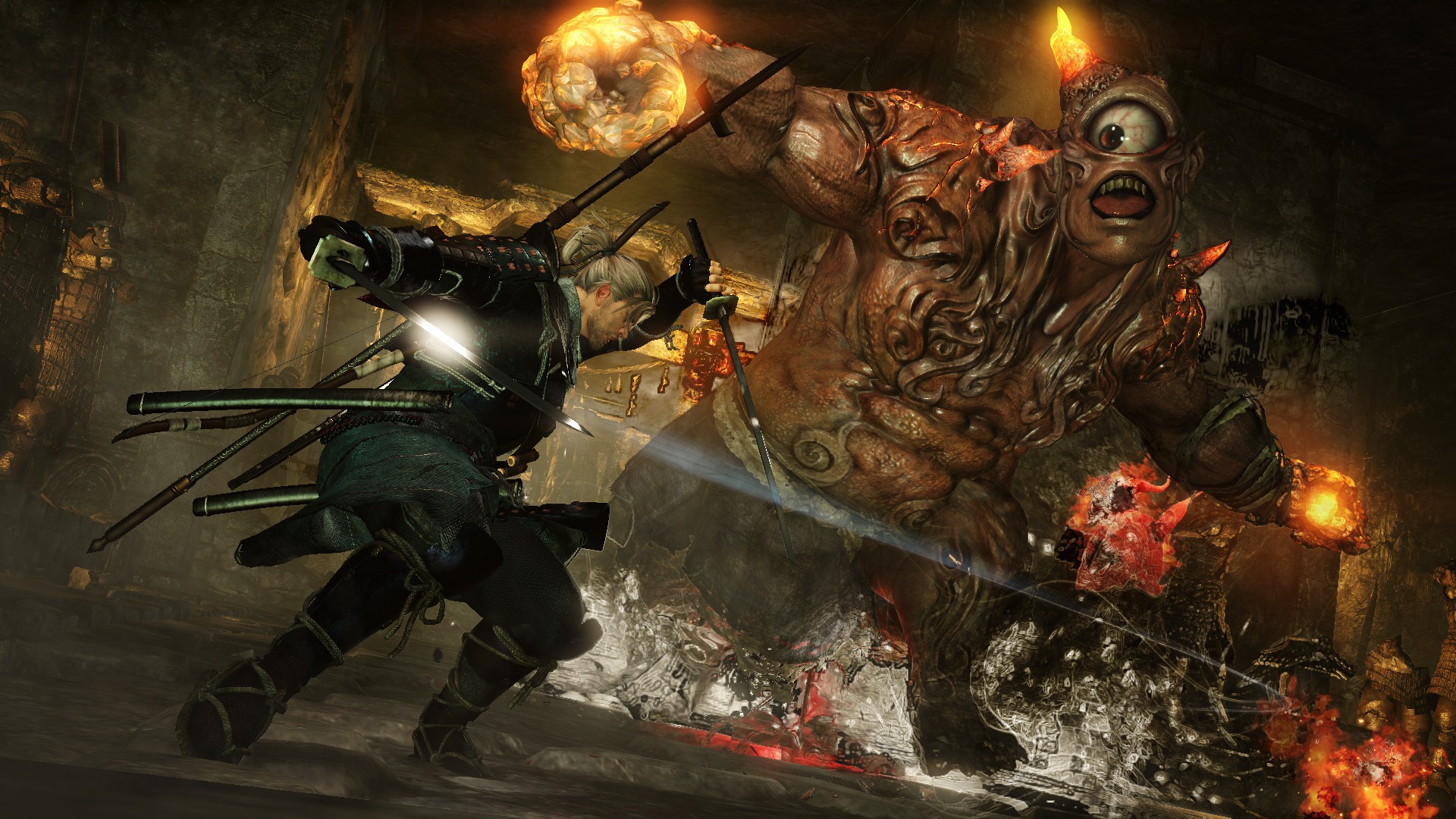 William Adams from Nioh fighting a cyclops demon HD Wallpaper