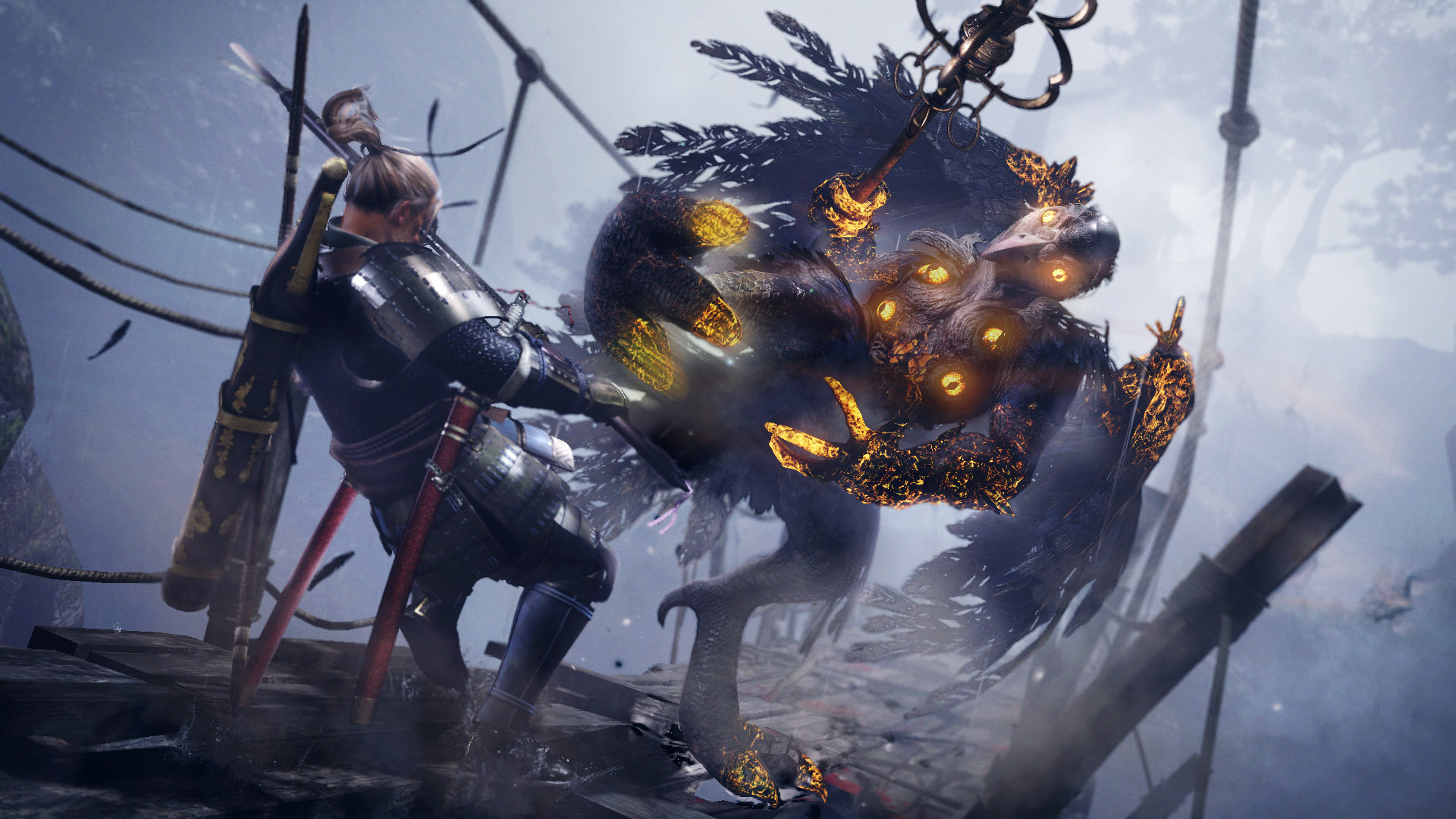 William Adams from Nioh fighting a bird-like yokai HD Wallpaper
