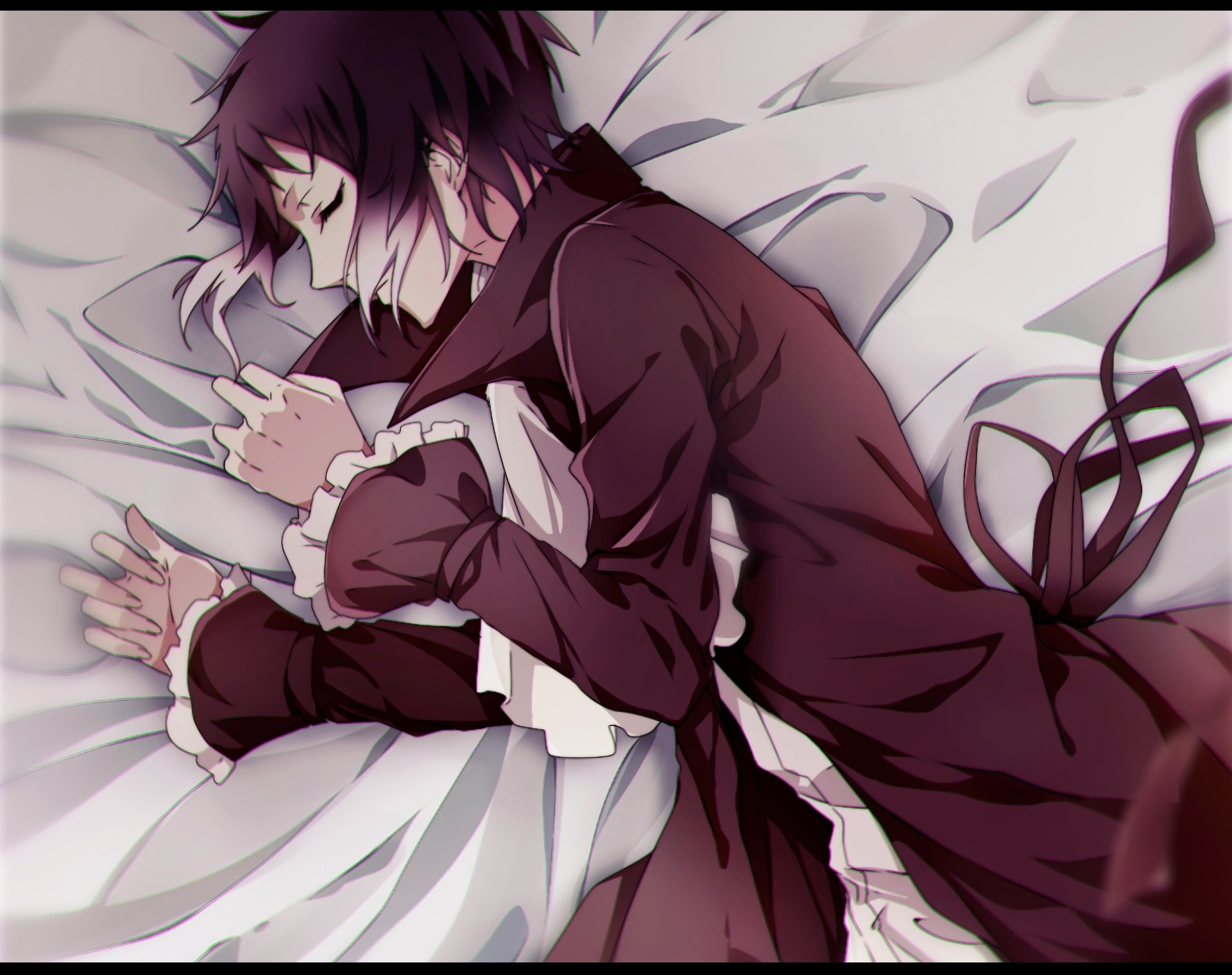 Ryūnosuke Akutagawa sleeping on a bed HD Wallpaper