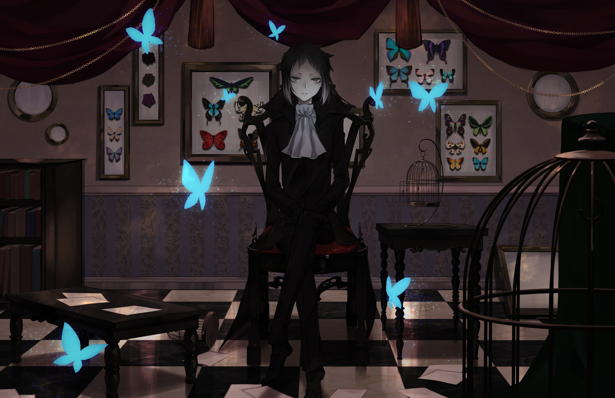 Ryūnosuke Akutagawa with glowing butterflies HD Wallpaper