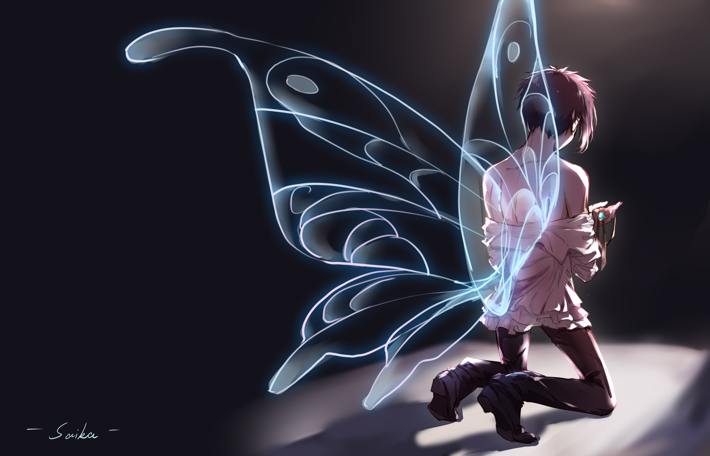 Ryūnosuke Akutagawa with glowing butterfly wings HD Wallpaper