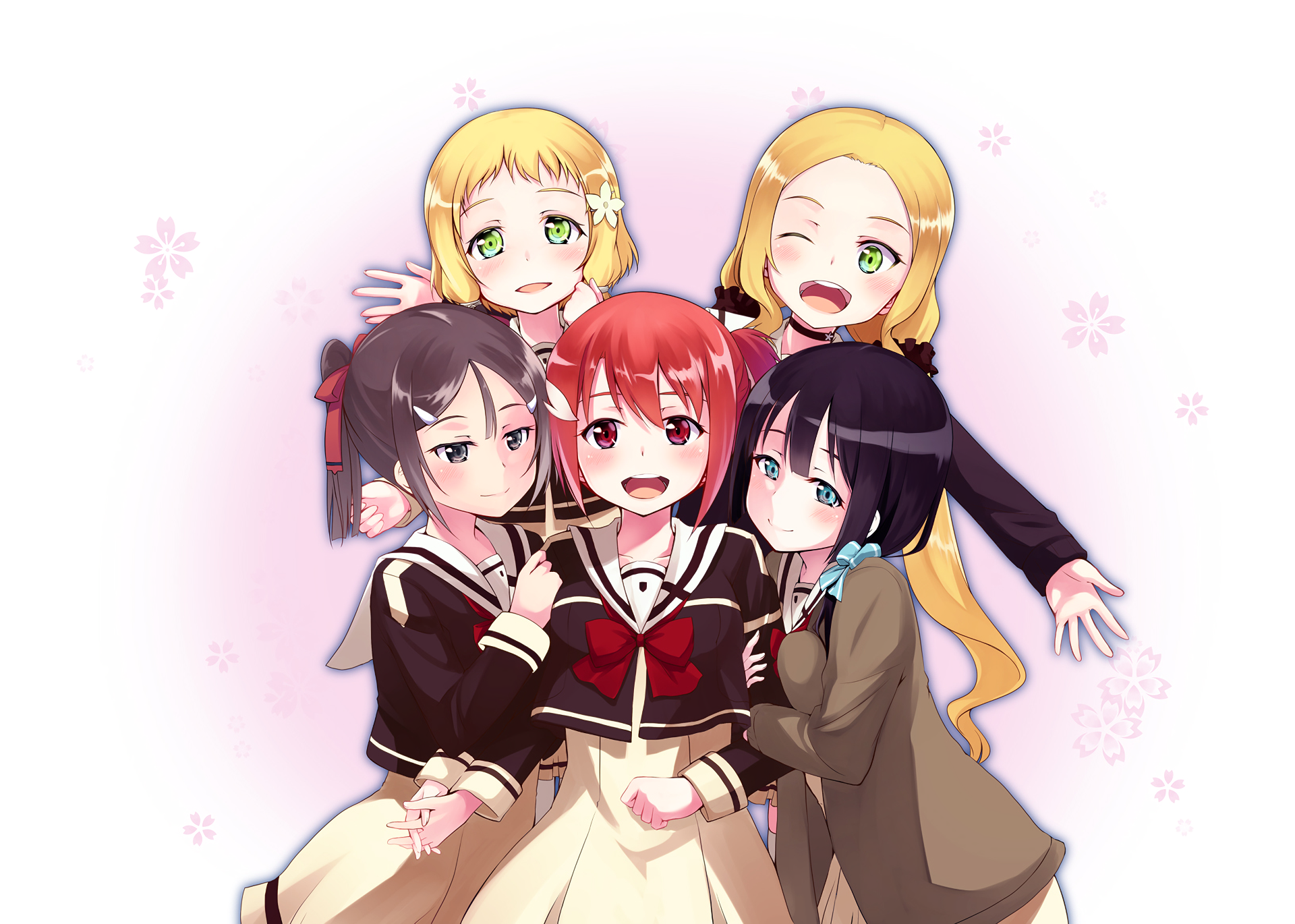 Five girls in school uniforms HD Wallpaper