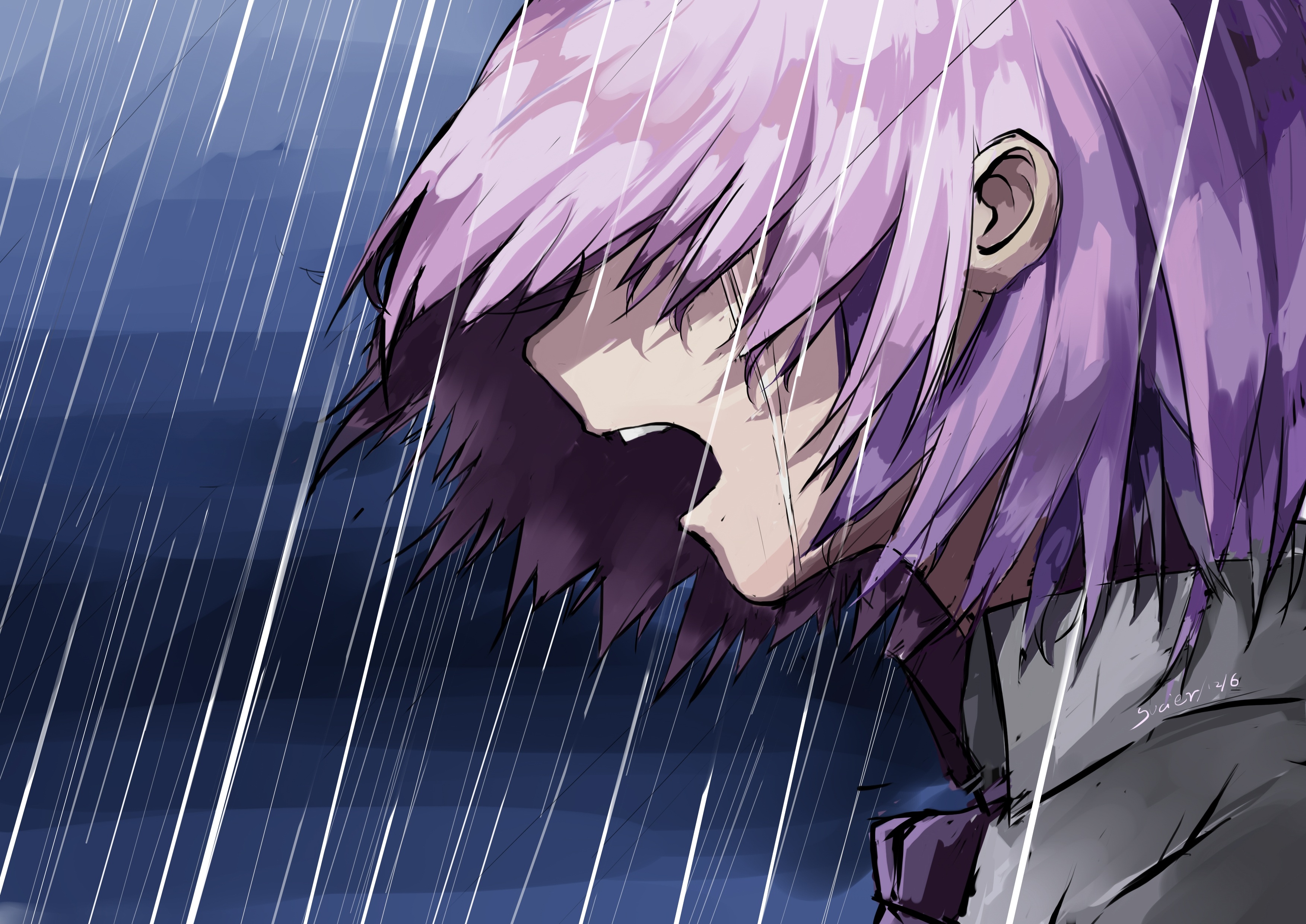 Akane Shinjou crying in the rain HD Wallpaper