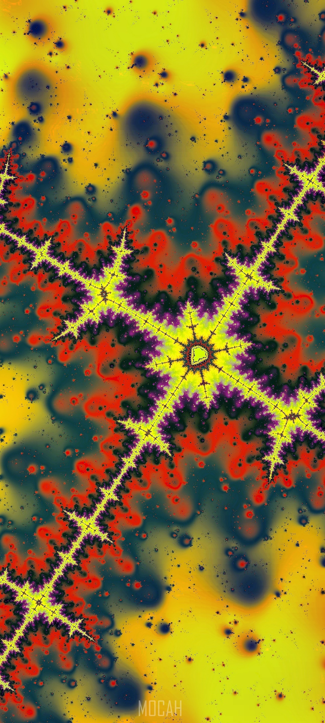 Abstract fractal pattern with yellow, red, and blue colors HD Phone Wallpaper