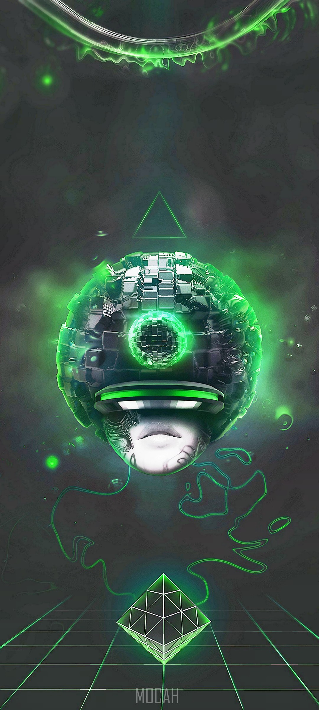 Abstract Futuristic Sphere with Human Face and Pyramid HD Phone Wallpaper