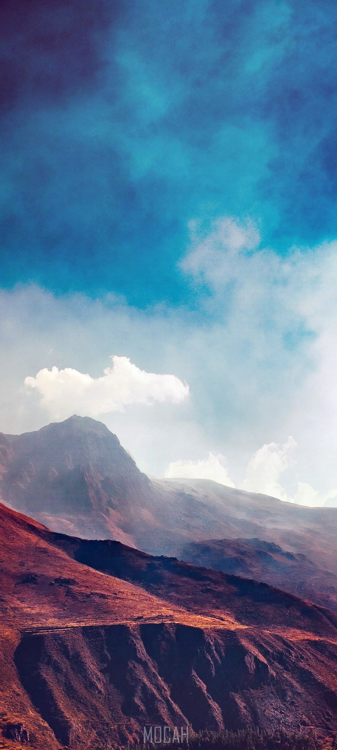 Steep slopes of rocky mountains under azure sky HD Phone Wallpaper