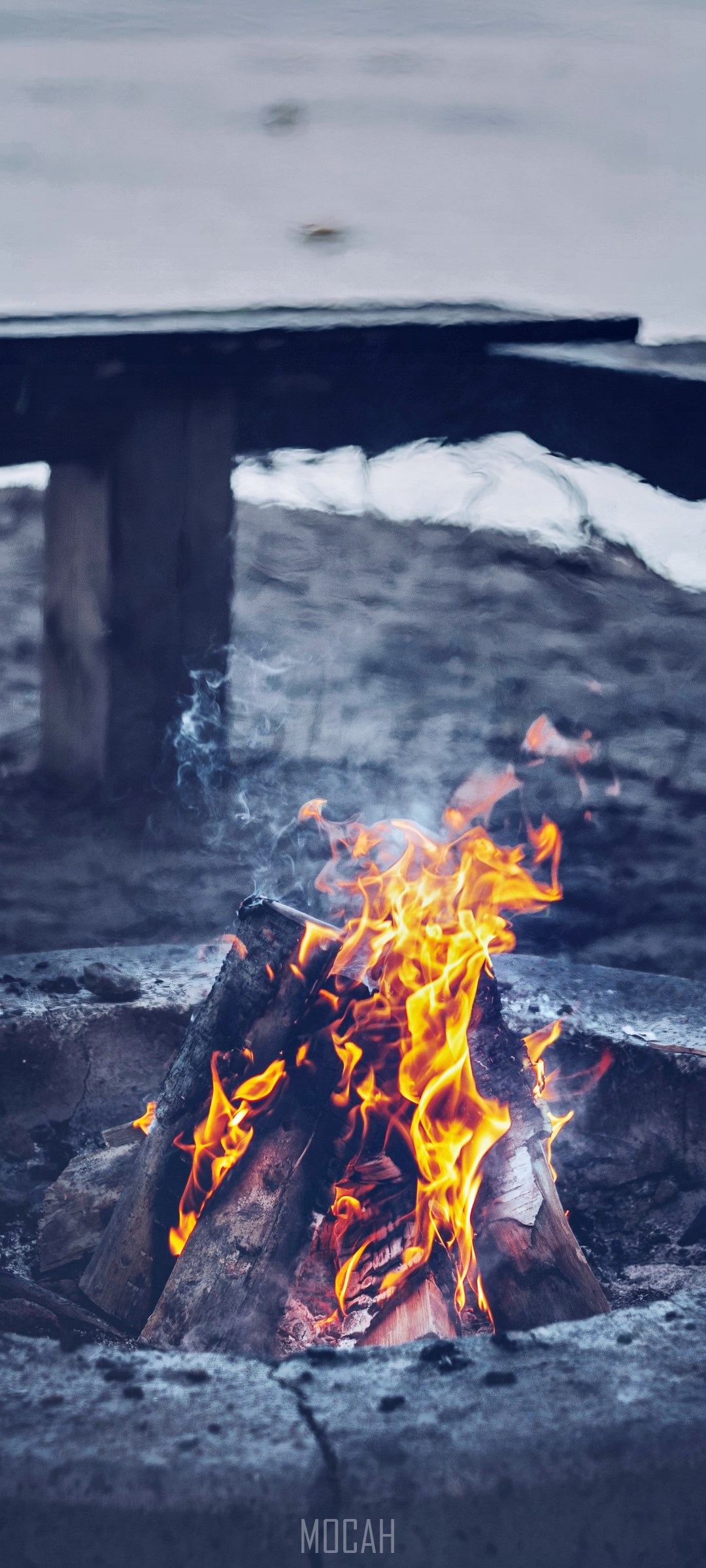 Campfire burning outdoors HD Phone Wallpaper
