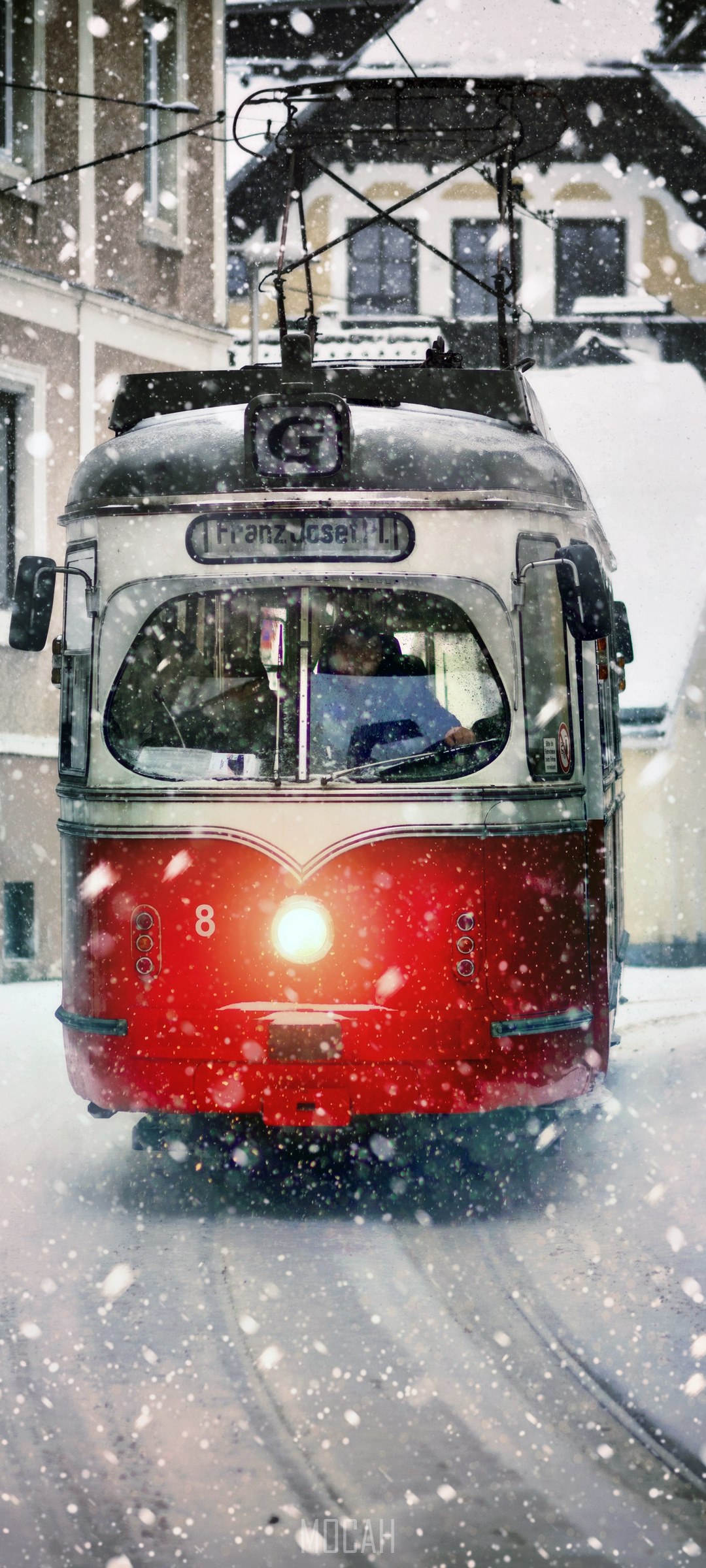 Vintage tram in snow, Franz Josef line HD Phone Wallpaper