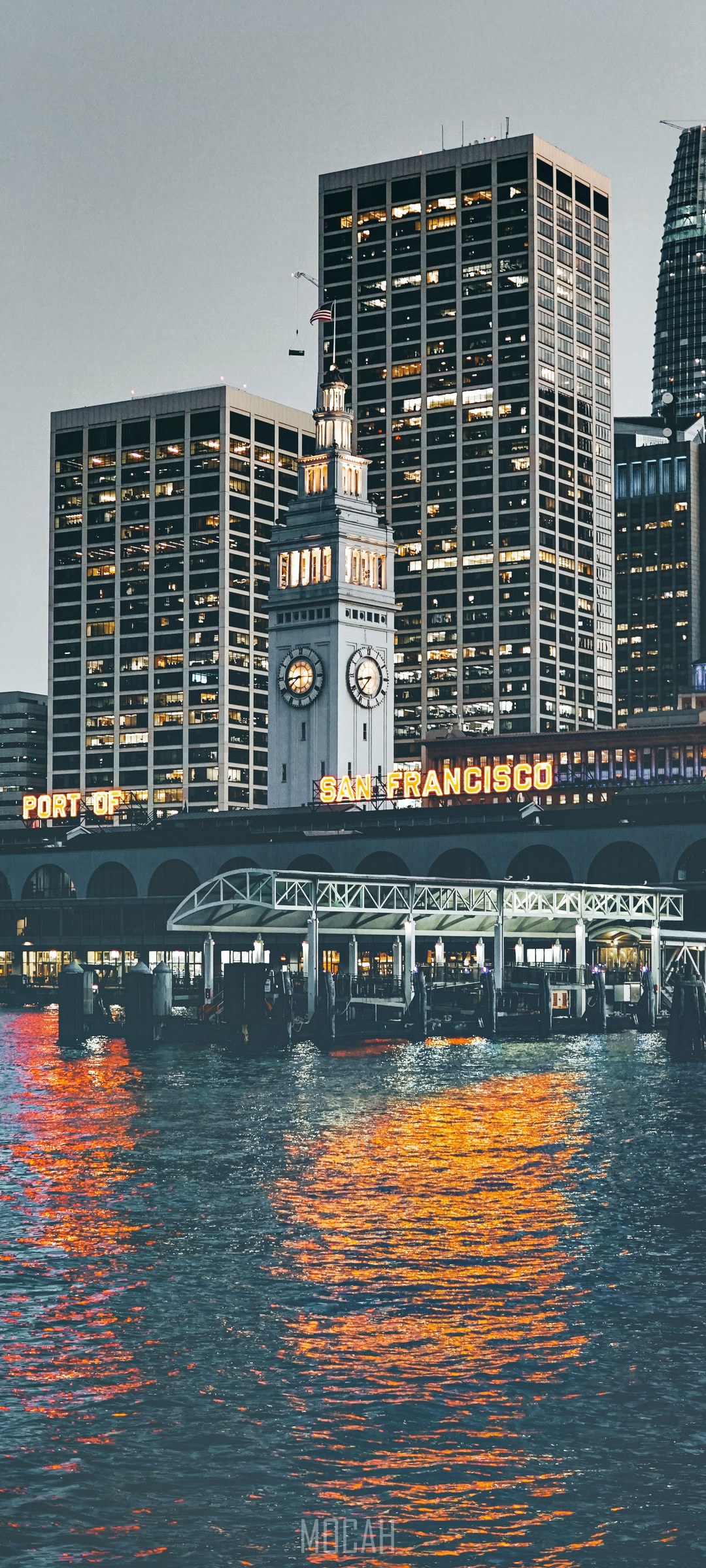 San Francisco Ferry Building waterfront at dusk HD Phone Wallpaper