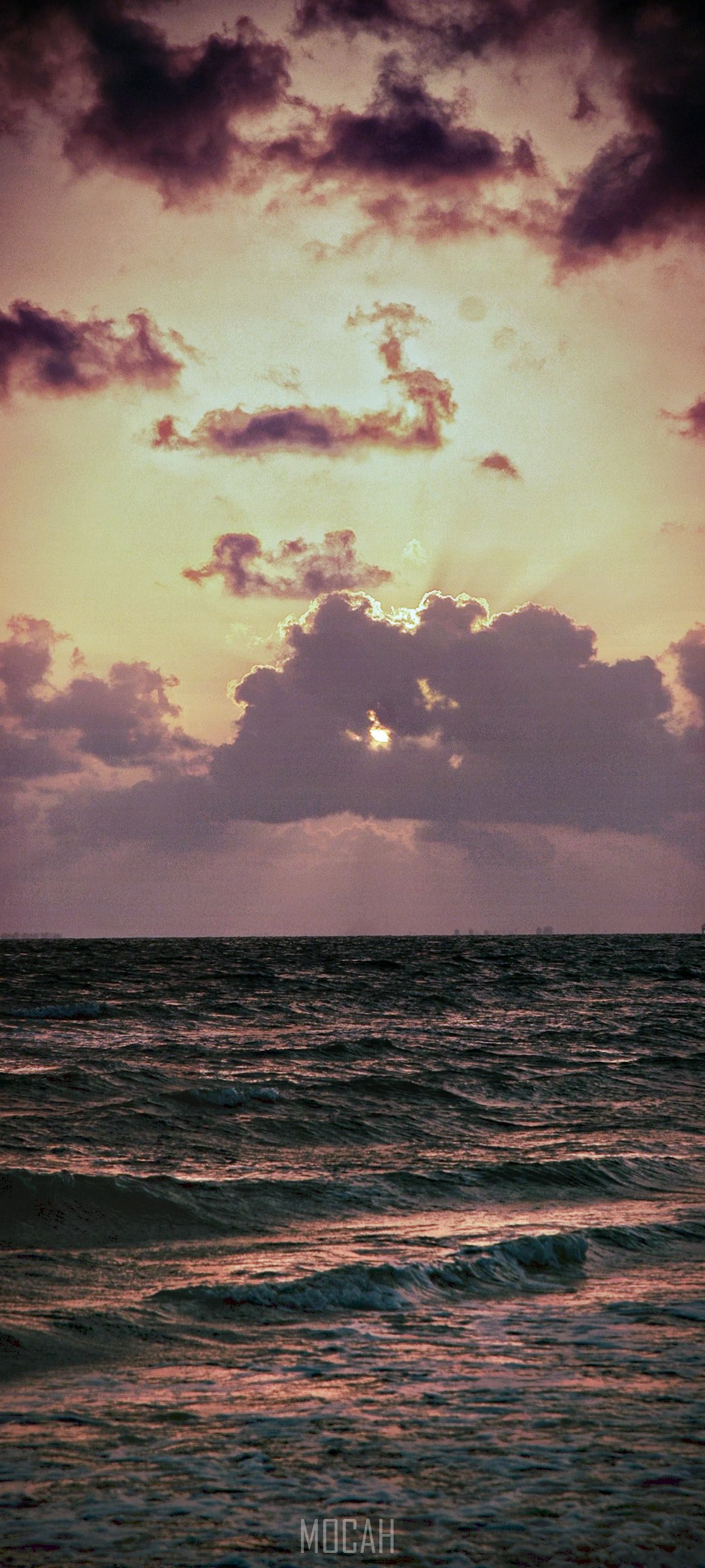 Sunset over the ocean with clouds HD Phone Wallpaper