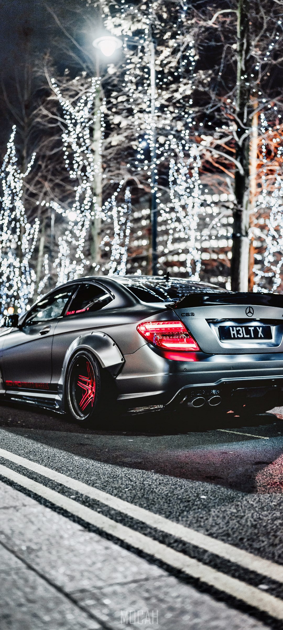 Mercedes-Benz C63 AMG Coupe with Christmas Lights HD Phone Wallpaper