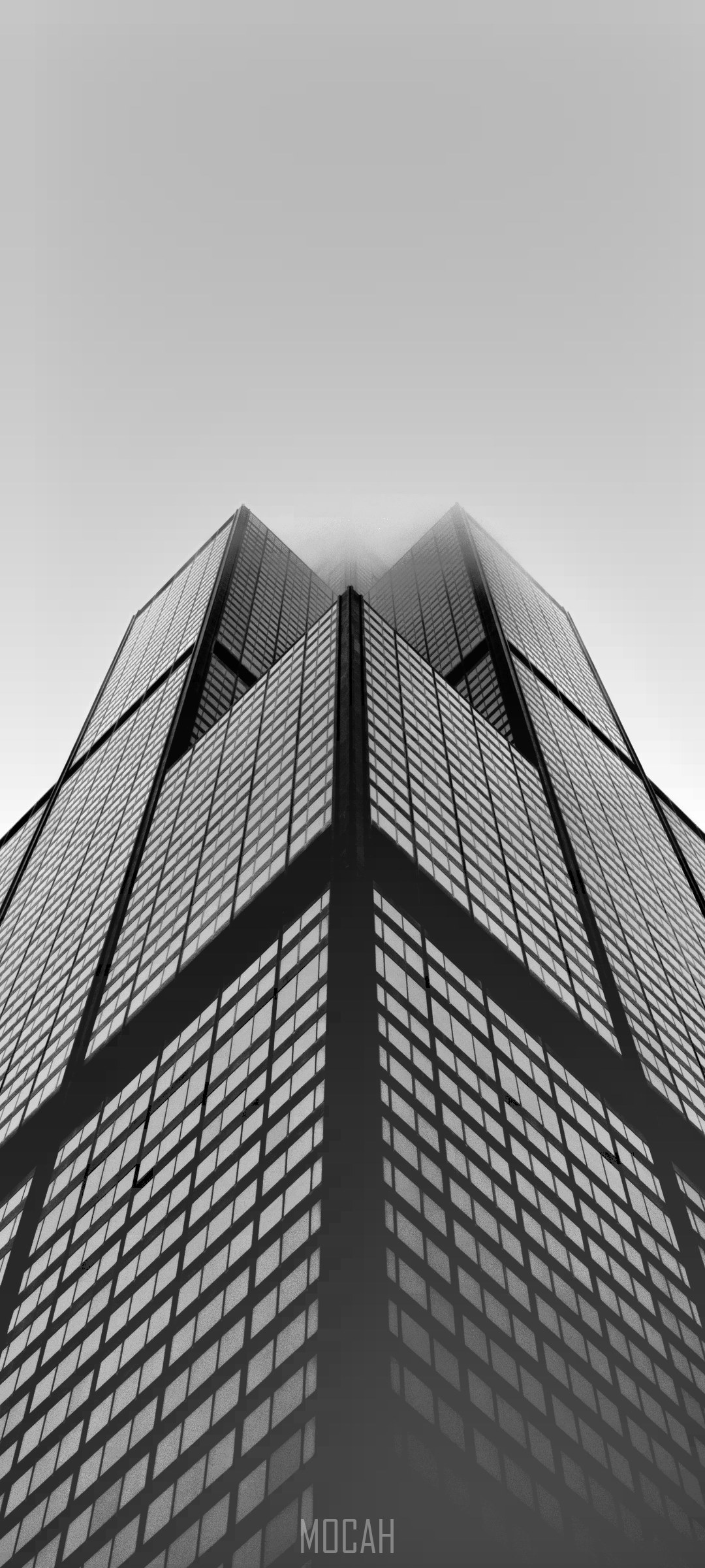 Architecture of a skyscraper in black and white HD Phone Wallpaper