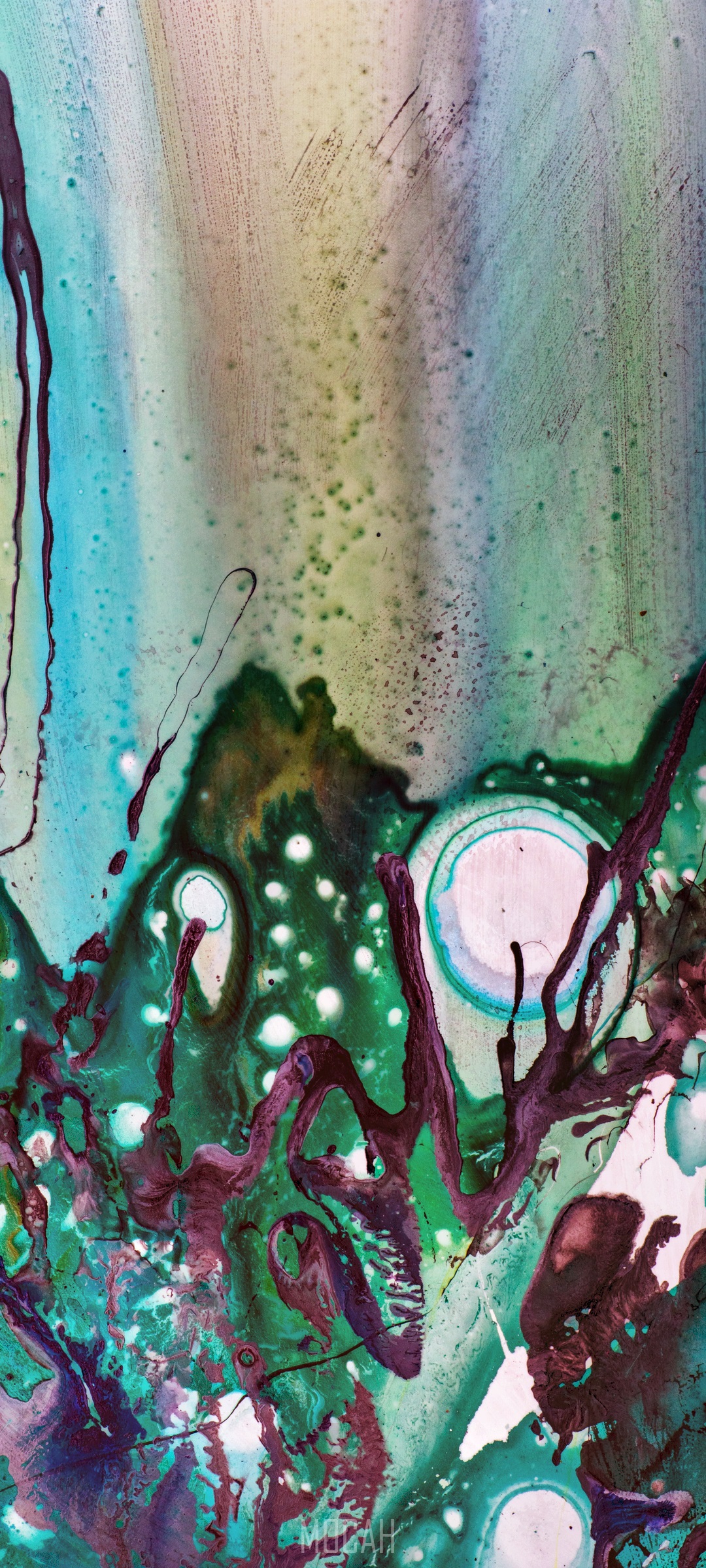Abstract painting with green and purple colors HD Phone Wallpaper