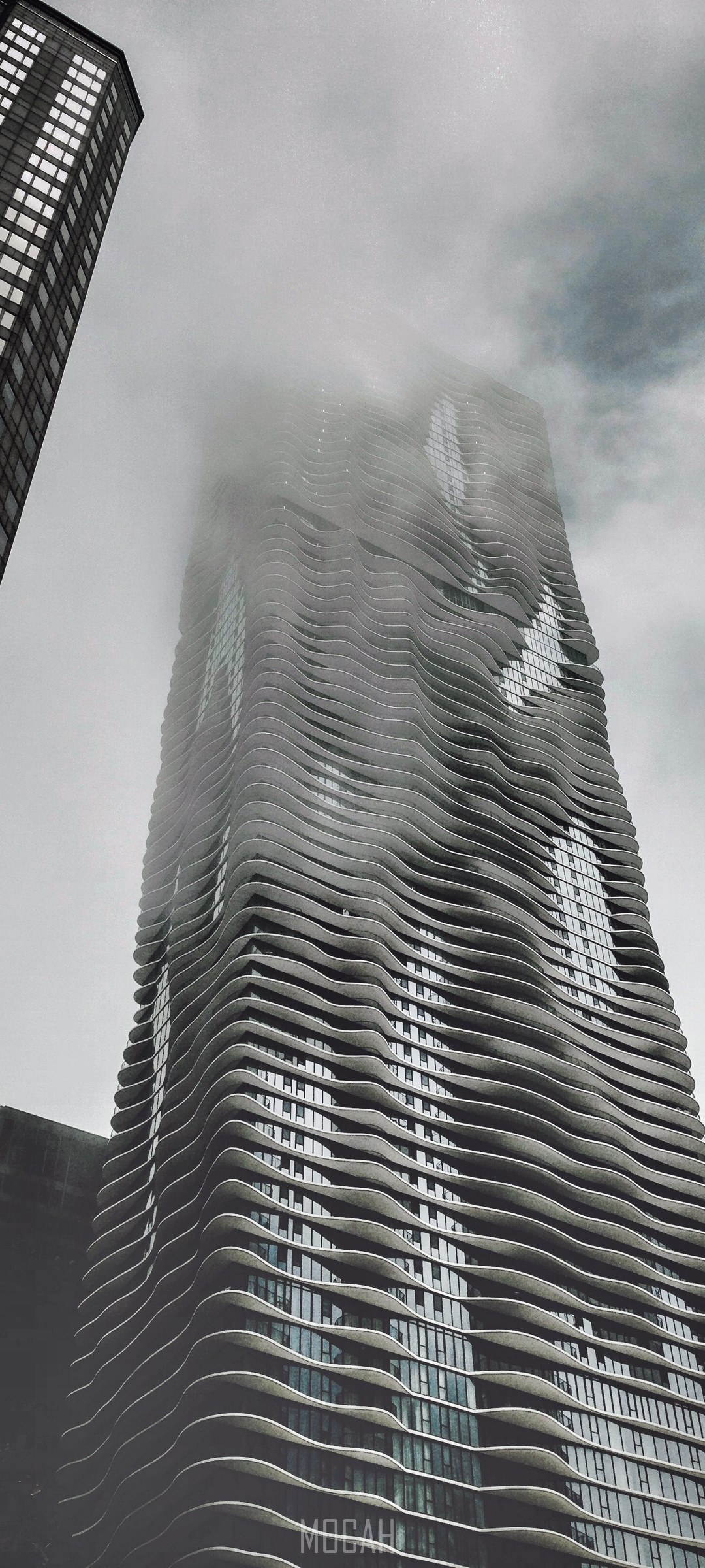 Aqua Tower skyscraper in mist HD Phone Wallpaper