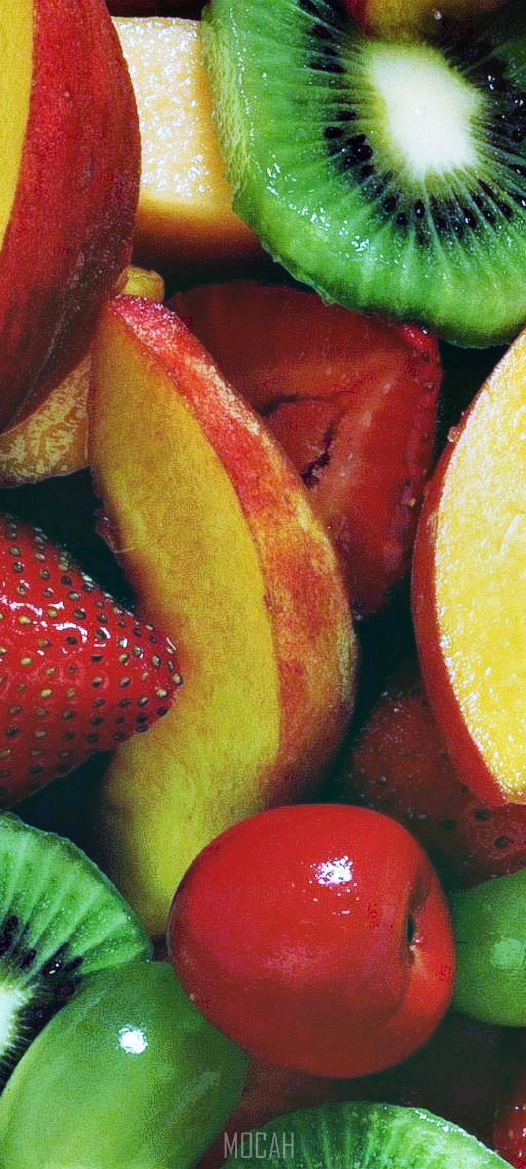 Fruit Salad with Strawberries, Kiwi, Peach, and Apple HD Phone Wallpaper