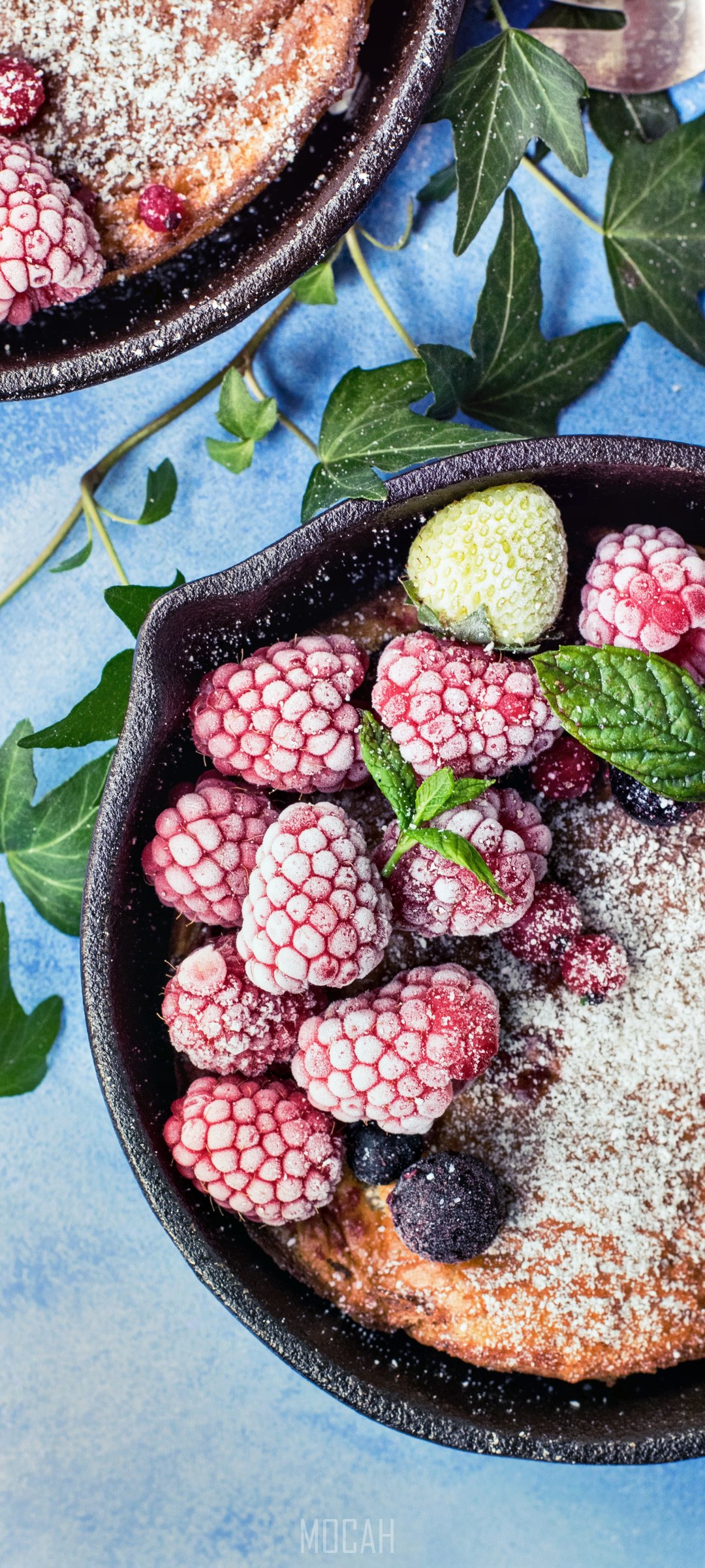 Dutch Baby Pancake with Frozen Berries and Mint HD Phone Wallpaper