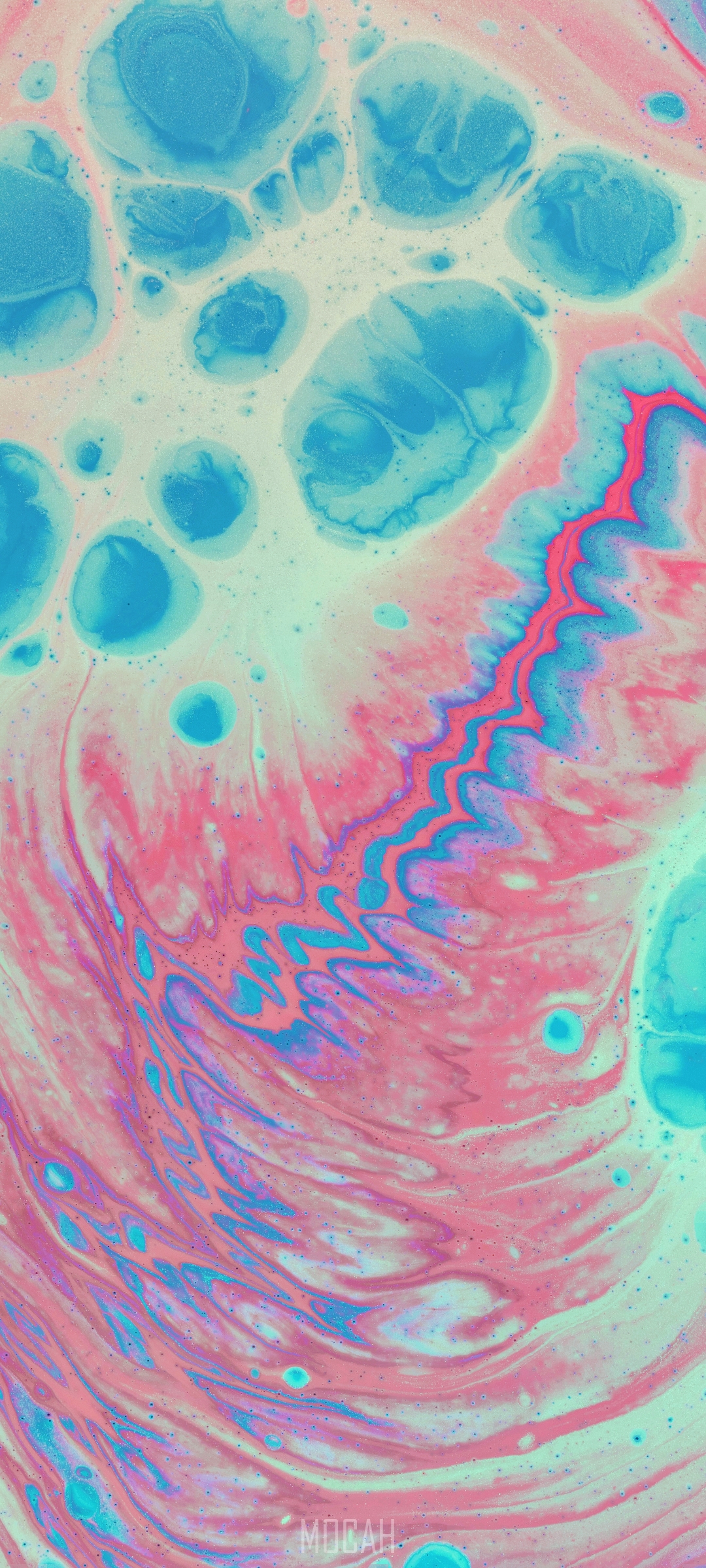 Abstract acrylic paint texture with pink and blue swirls HD Phone Wallpaper