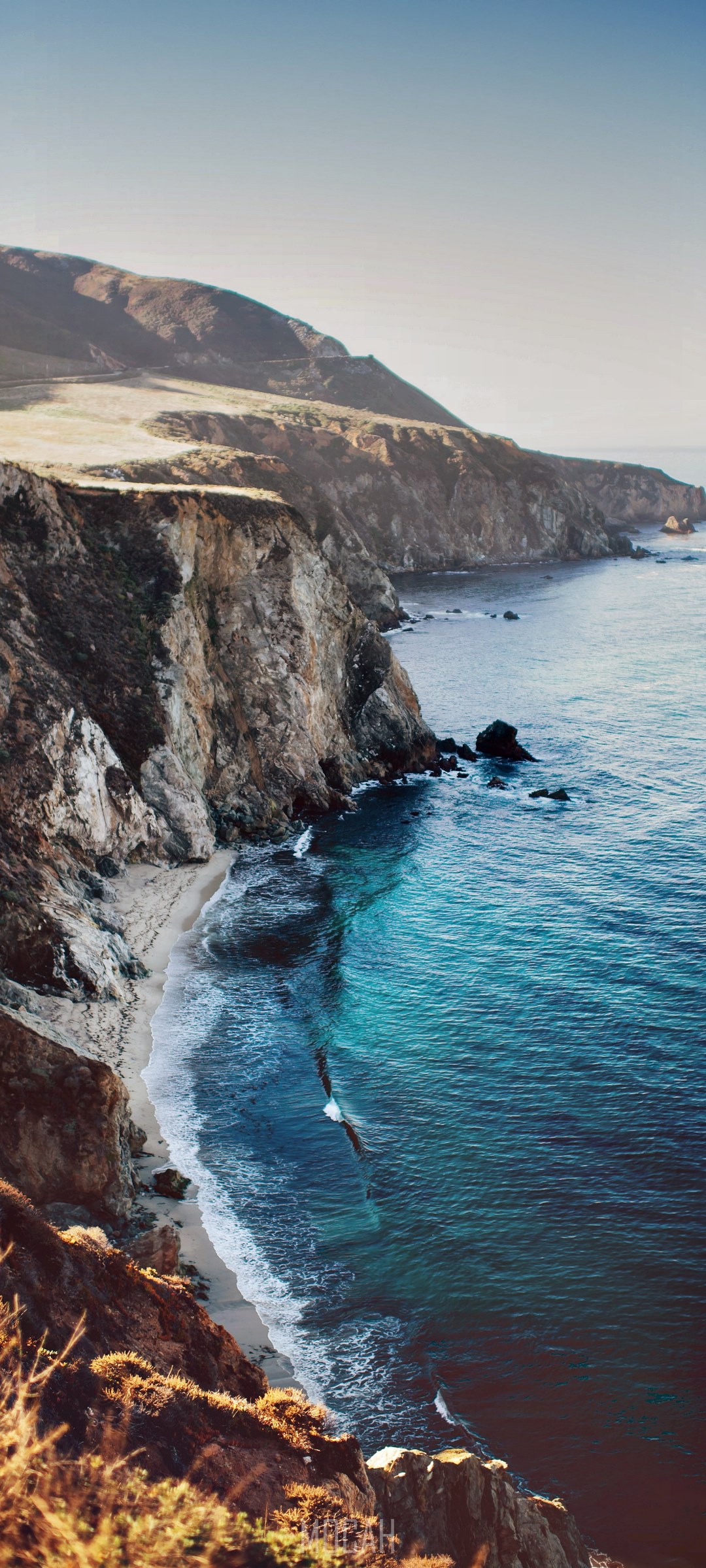 Ocean cliff and mountain landscape HD Phone Wallpaper