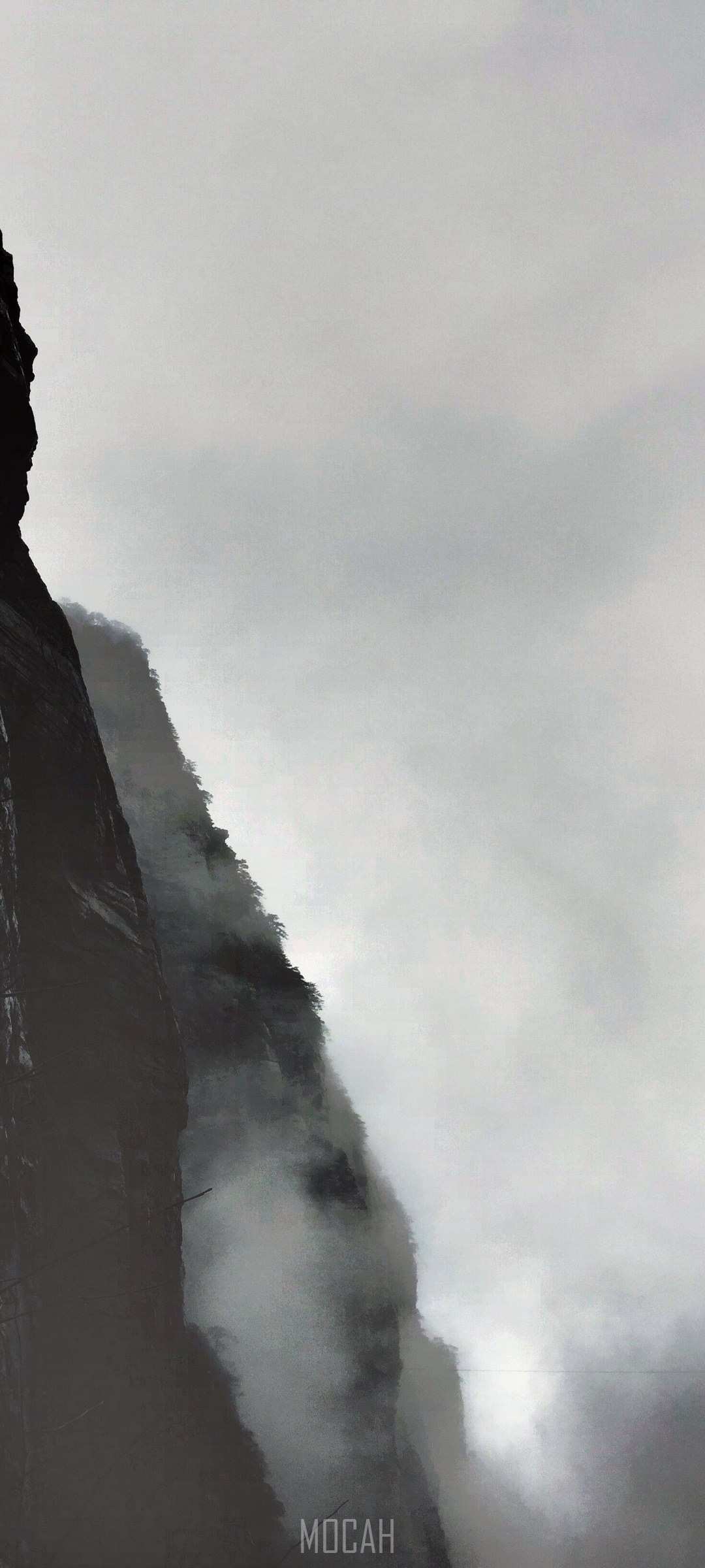 Mountain fog and rock landscape HD Phone Wallpaper