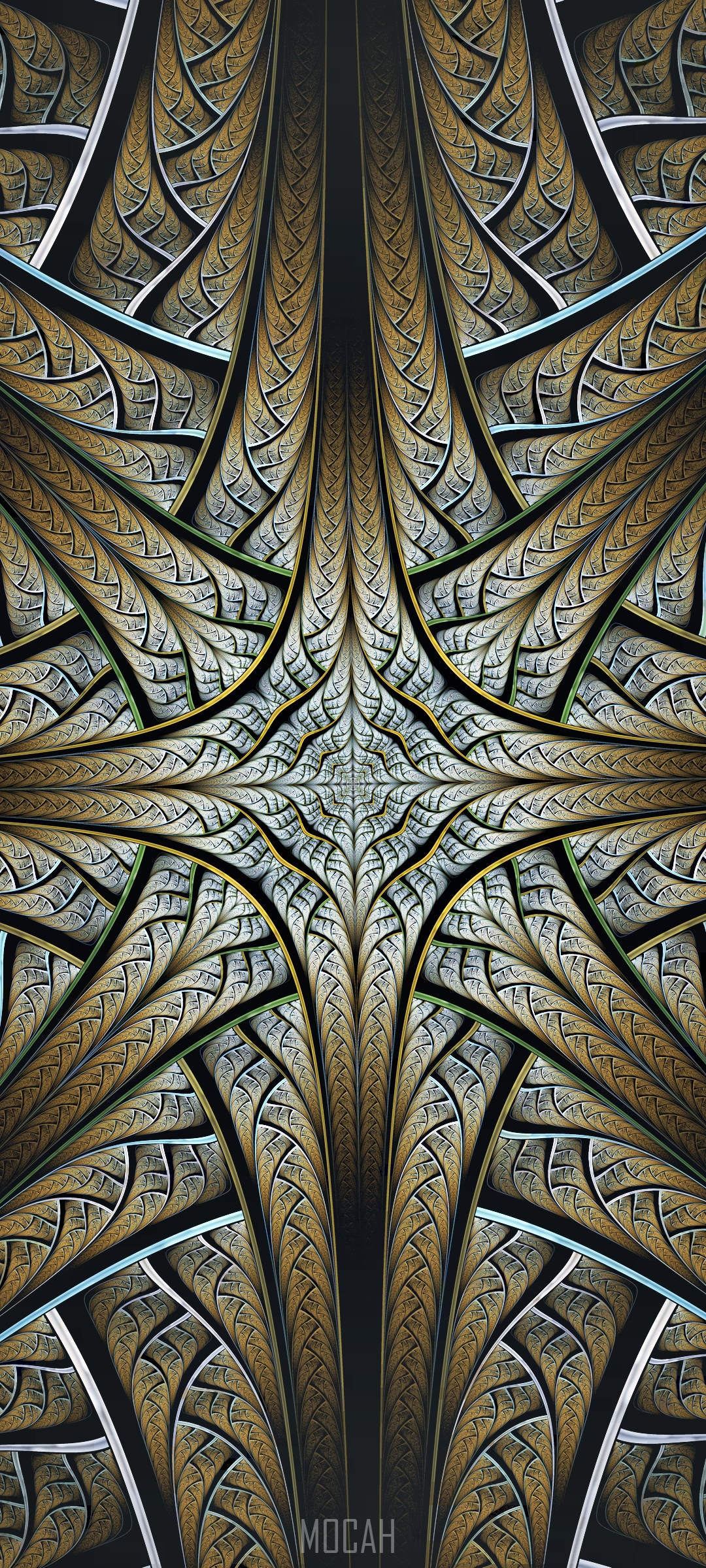 Fractal Art Pattern with Golden and Silver Tones HD Phone Wallpaper