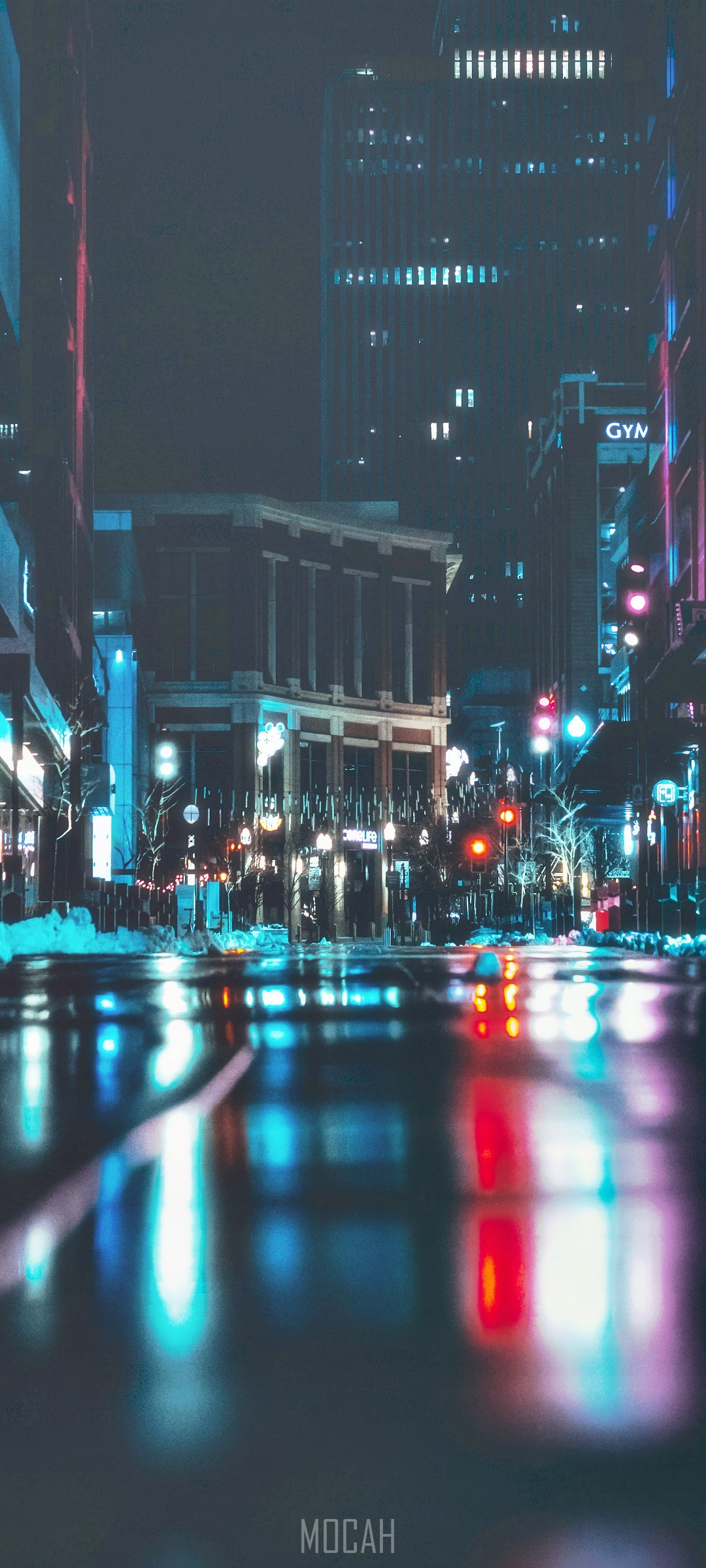 Night city street with reflections and lights HD Phone Wallpaper